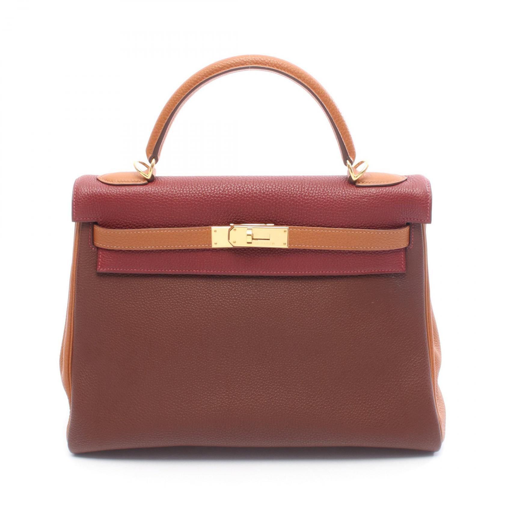 ≪5％OFFクーポン対象＆まとめ買い10%OFF≫エルメス HERMES ケリー32 トリコロール ハンドバッグ バッグ レザー トリヨンクレマンス トリヨンクレマンス レディース ブラウン系 / ボルドー系 【中古】