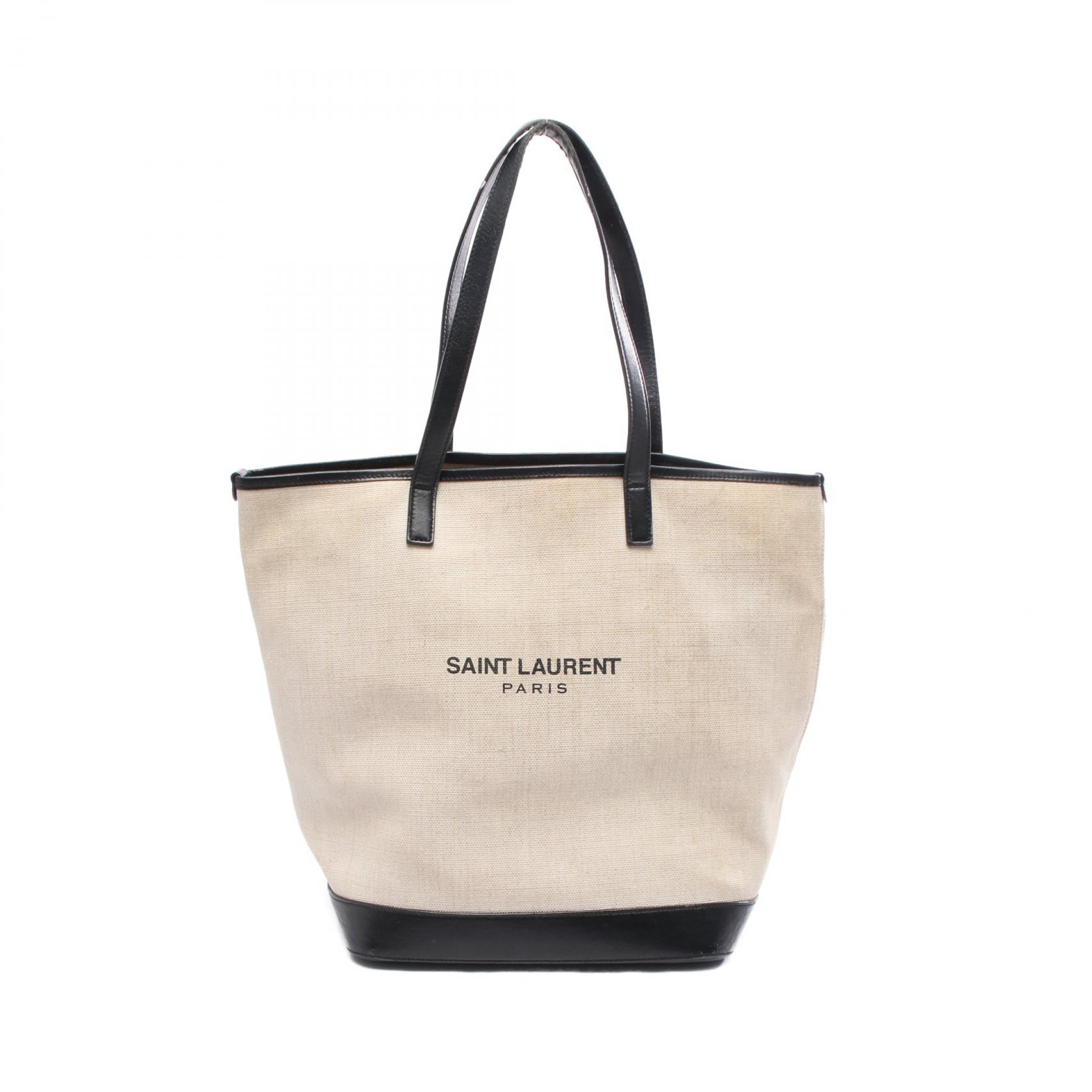 ≪5％OFFクーポン対象＆まとめ買い10%OFF≫サンローランパリ SAINT LAURENT PARIS テディ トートバッグ バッグ キャンバス レザー レディース アイボリー系 / ブラック系 【中古】