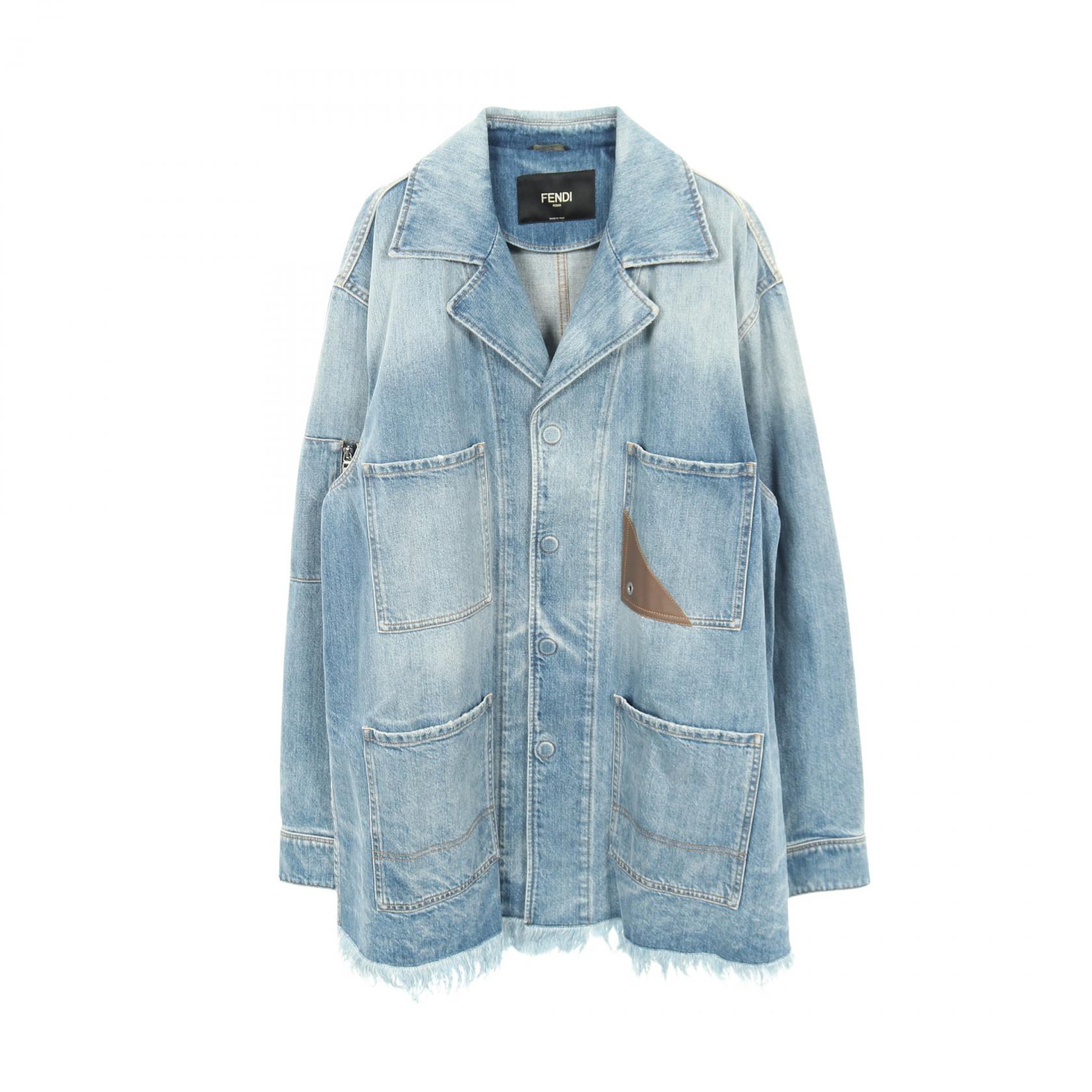 【5千円OFFクーポン対象】フェンディ FENDI デニムジャケット 衣料品 アウター コットン メンズ ネイビー系 FW1225 AN4W 【中古】