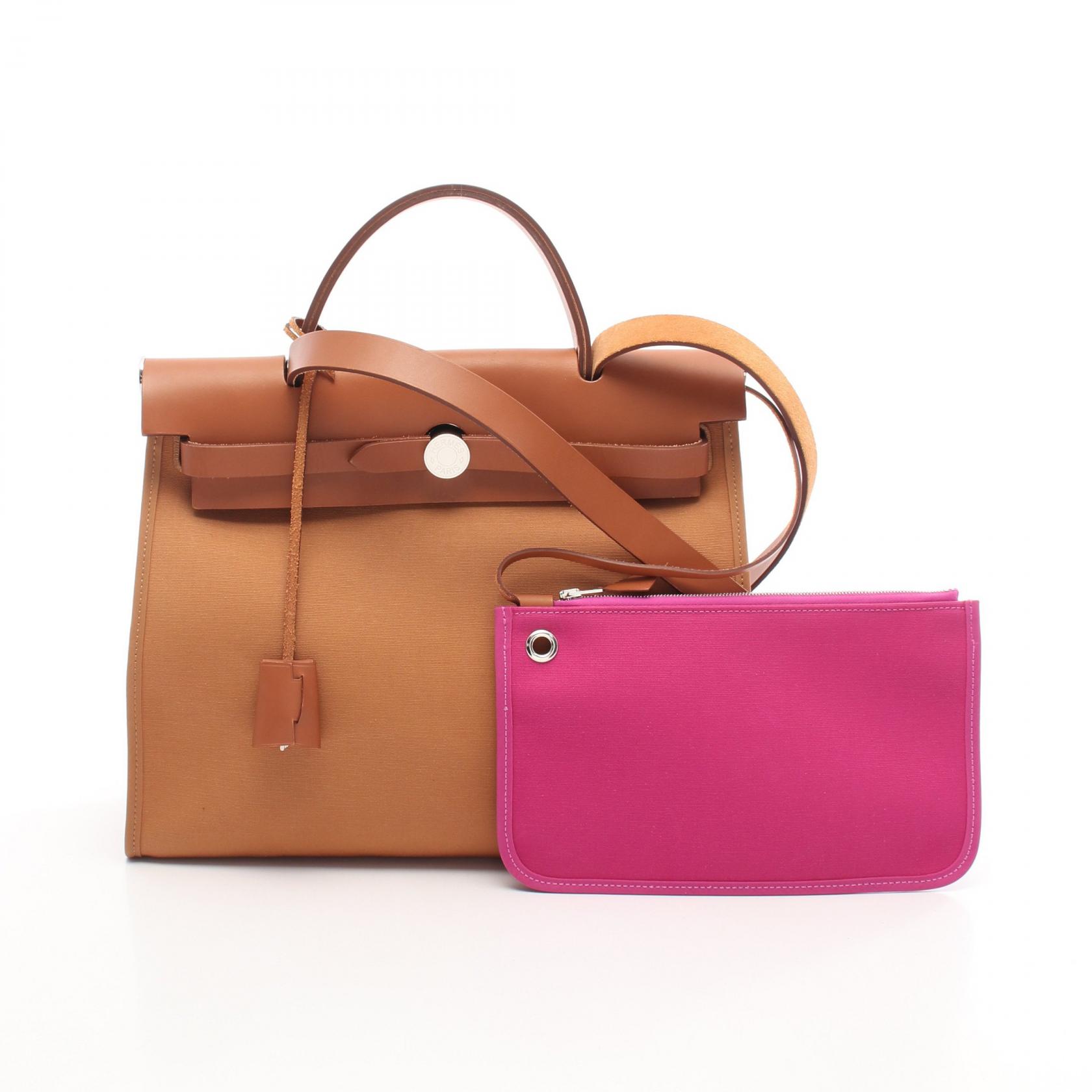 ≪5％OFFクーポン対象＆まとめ買い10%OFF≫エルメス HERMES エールバッグジップPM ハンドバッグ バッグ キャンバス トワルオフィシエ / ヴァッシュハンター トワルオフィシエ レディース ブラウン系 / ピンク系 / ヴェルソ/デュンヌ/フォーブ 【中古】