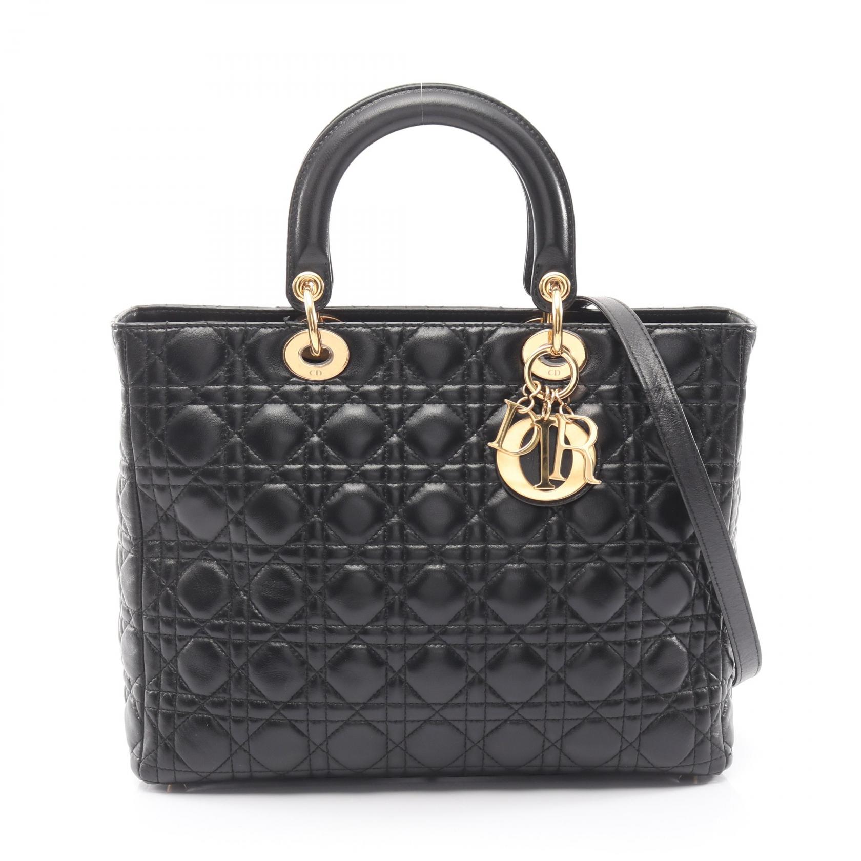 ディオール Dior レディディオール ラージ カナージュ ハンドバッグ バッグ レザー レディース ブラック系 【中古】