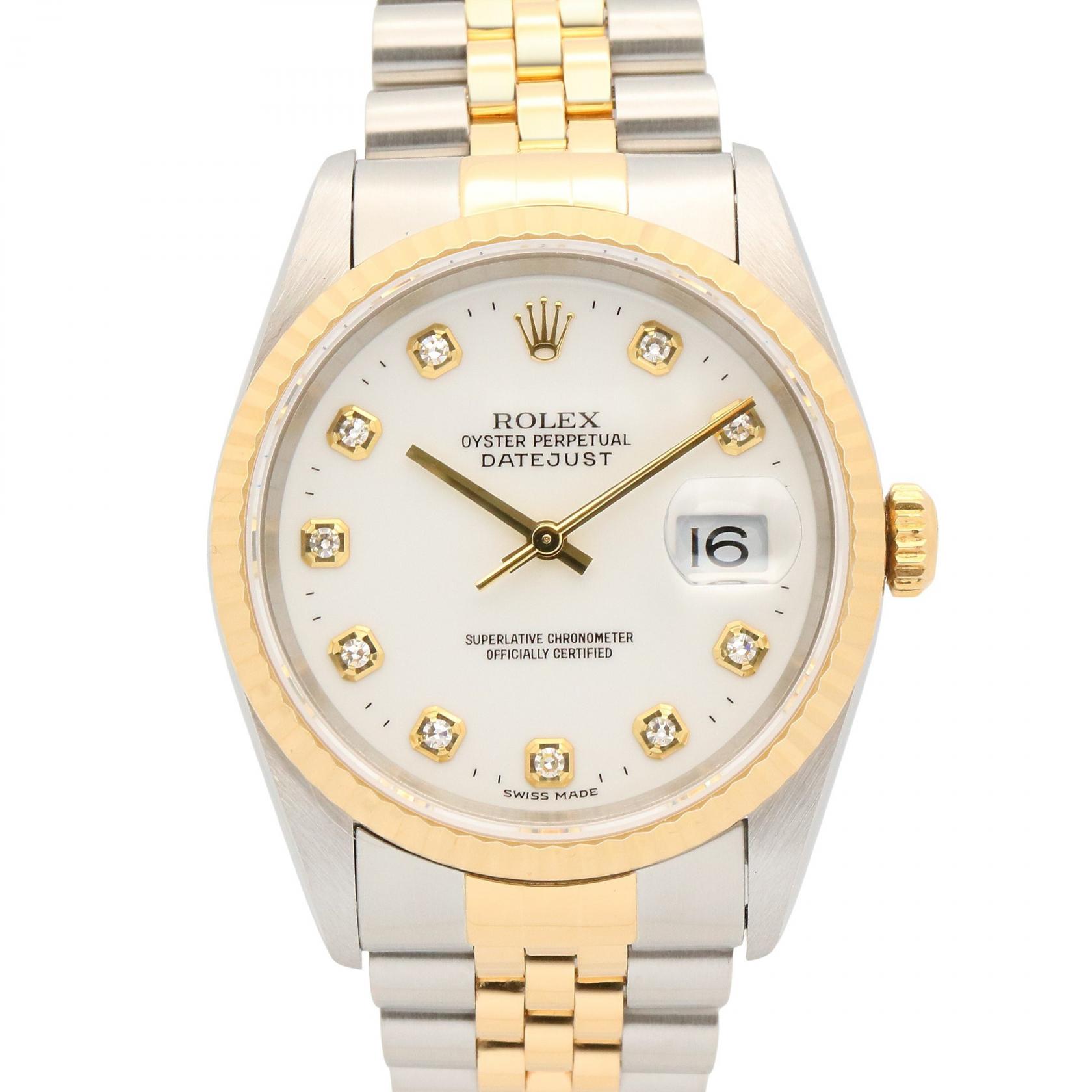 【ポイント5倍｜4/18 0:00～4/20 23:59】ロレックス ROLEX デイトジャスト 10Pダイヤ U番 腕時計 時計 K18（イエローゴールド） ステンレススチール ダイヤモンド メンズ ゴールド系 / ホワイト系 / 新ダイヤ 16233G 【中古】