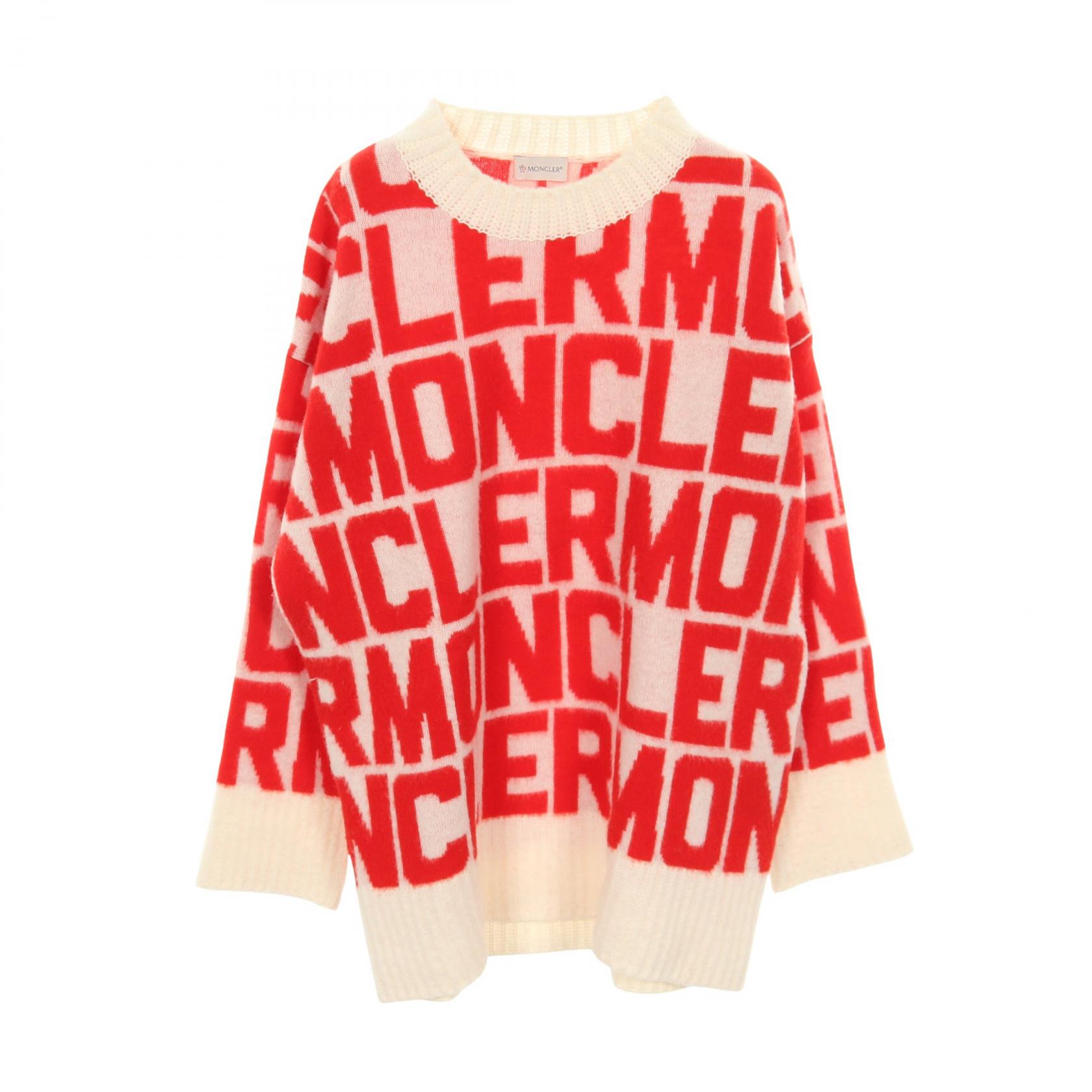 【2千円OFFクーポン対象】モンクレール MONCLER ロゴ柄 ニット 衣料品 トップス ウール レディース レッド系 / アイボリー系 【中古】