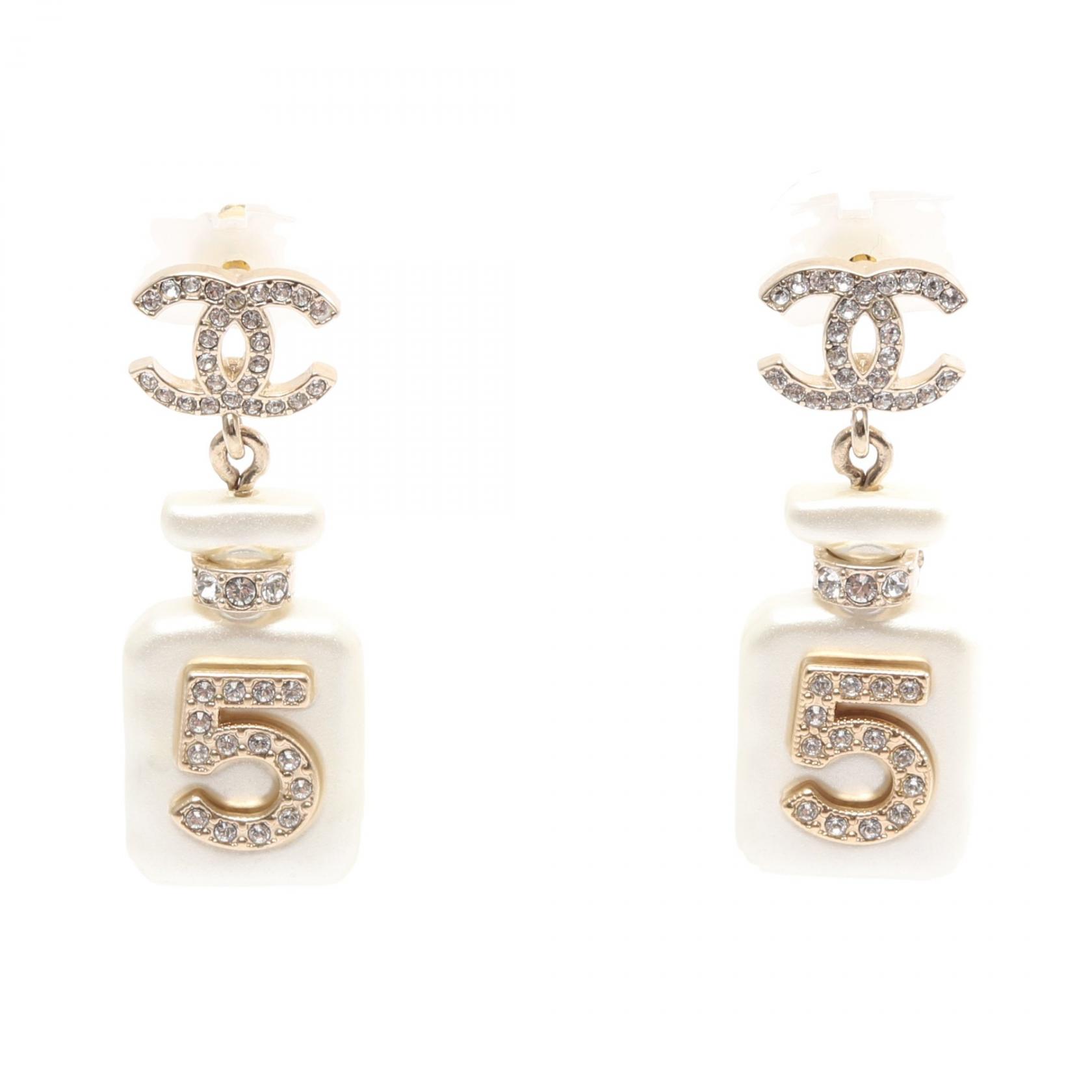 ≪5％OFFクーポン対象＆まとめ買い10%OFF≫シャネル CHANEL ココマーク No.5 パフュームボトル ピアス ジュエリー GP（ゴールドメッキ） プラスチック / ラインストーン レディース アイボリー系 / ゴールド系 / クリア系 【中古】