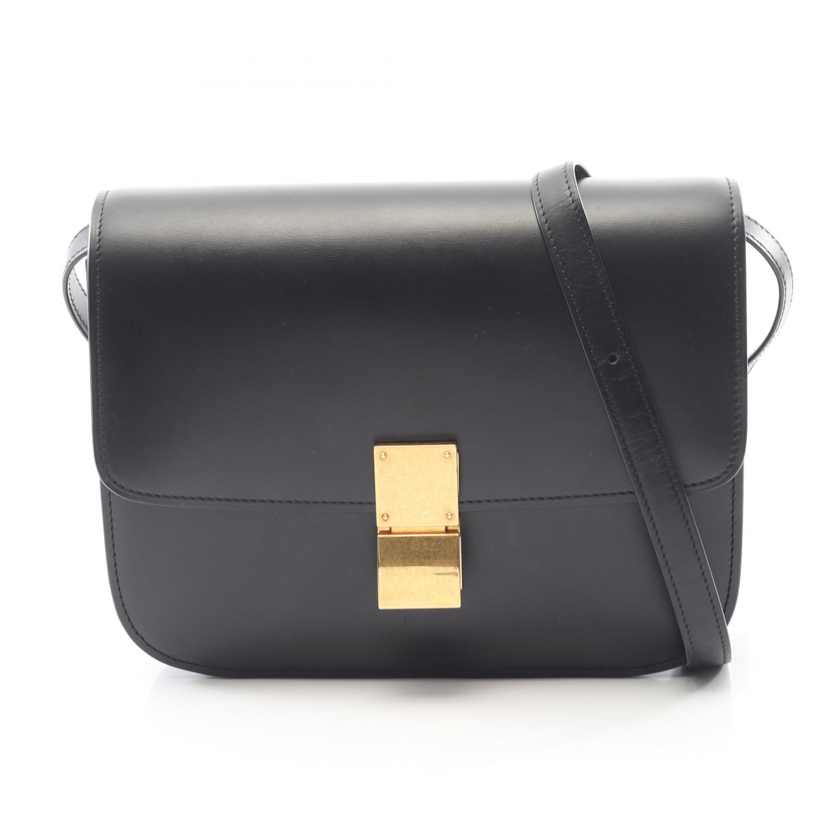 【ポイント5倍｜4/18 0:00～4/20 23:59】セリーヌ CELINE クラシックボックス ミディアム ショルダーバッグ バッグ レザー レディース ブラック系 164173DLS 【中古】