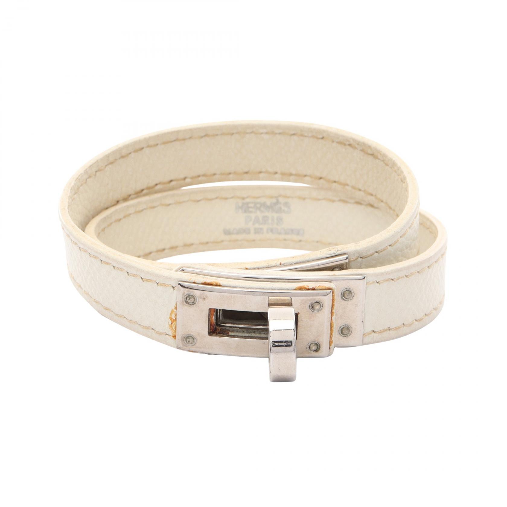 ≪5％OFFクーポン対象＆まとめ買い10%OFF≫エルメス HERMES ケリー ドゥブルトゥール ブレスレット アクセサリー ステンレススチール レザー レディース ホワイト系 【中古】