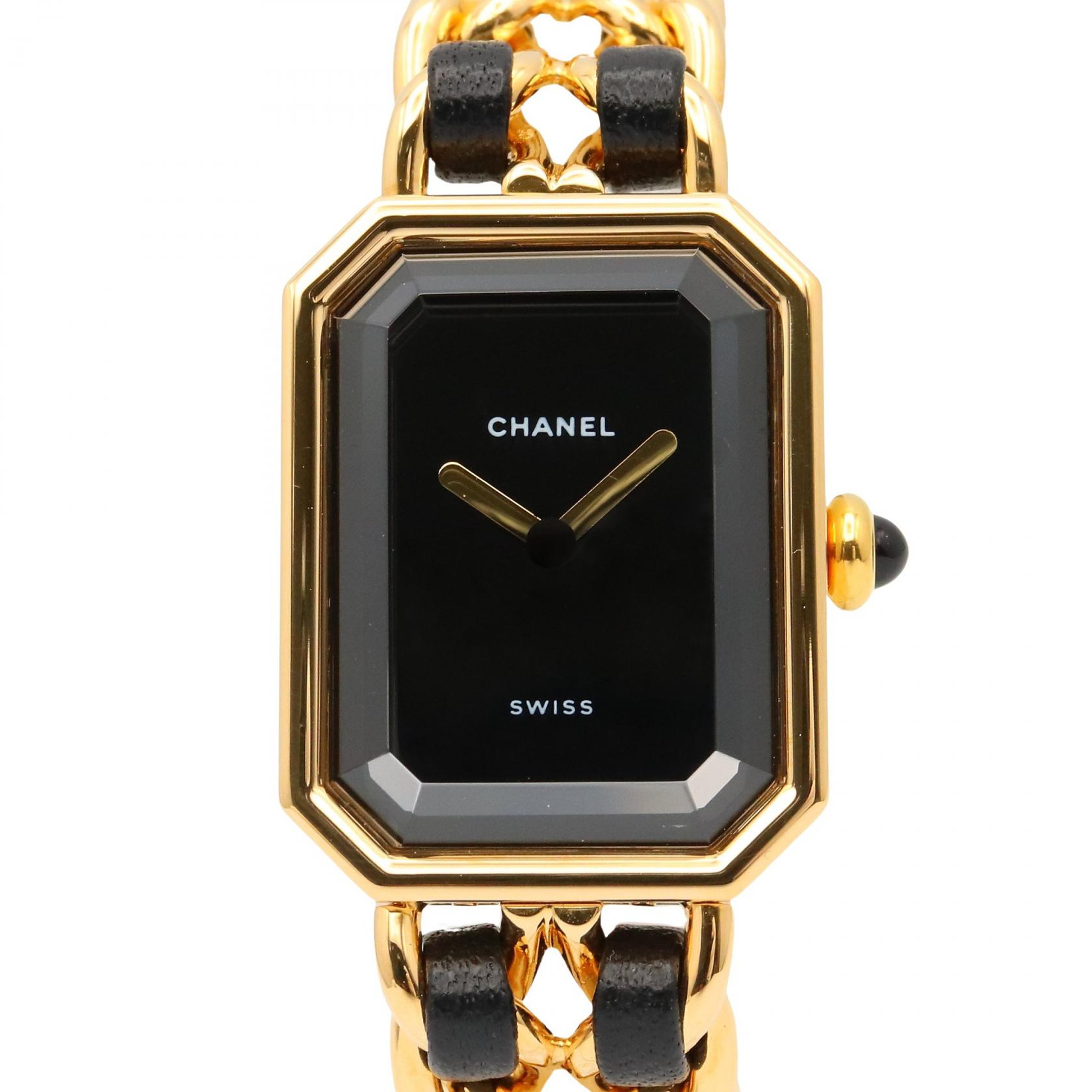 ≪5％OFFクーポン対象＆まとめ買い10%OFF≫シャネル CHANEL プルミエール S 腕時計 時計 GP（ゴールドメッキ） GP（ゴールドメッキ） レザーベルト レディース ブラック系 H0001 【中古】