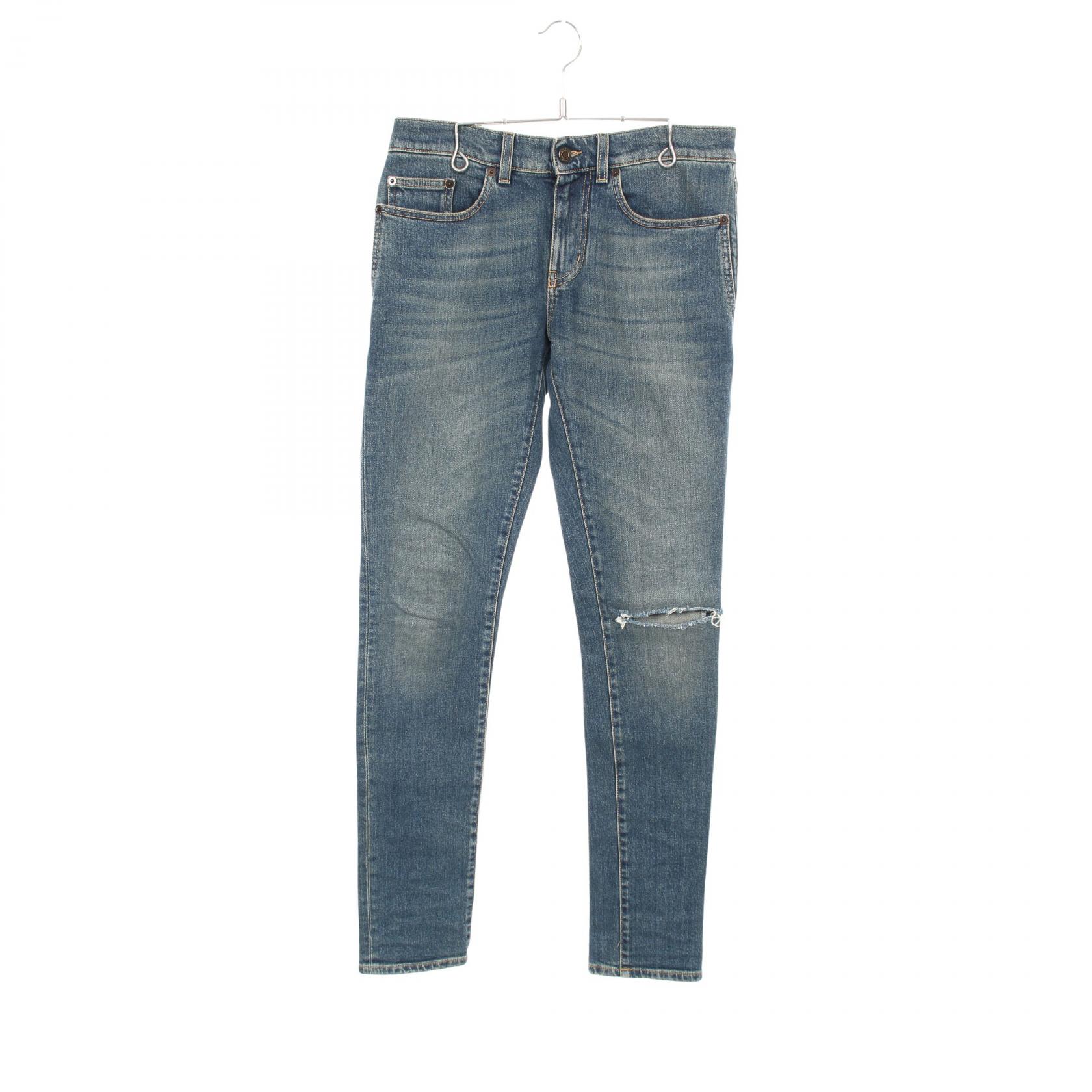 ≪5%OFFクーポン&まとめ買い10% ~7/26 9:59〆≫サンローランパリ SAINT LAURENT PARIS デニムパンツ 衣料品 ボトムス コットン レディース ネイビー系 【中古】|BRANDOFF TOKYO