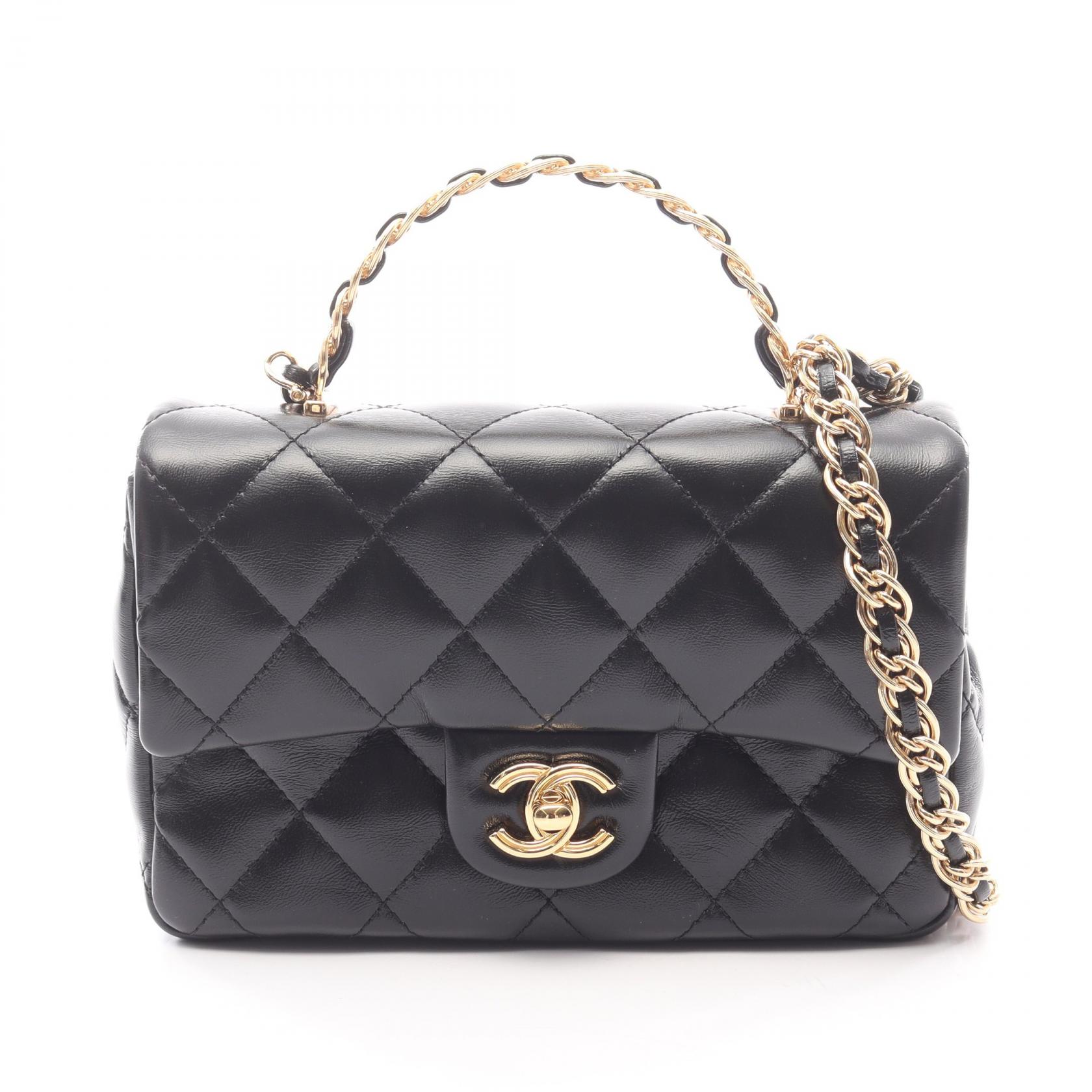 ≪5%OFFクーポン対象&まとめ買い10%OFF≫シャネル CHANEL マトラッセ スモール トップハンドル ショルダーバッグ バッグ レザー シャイニーラムスキン レディース ブラック系 【中古】