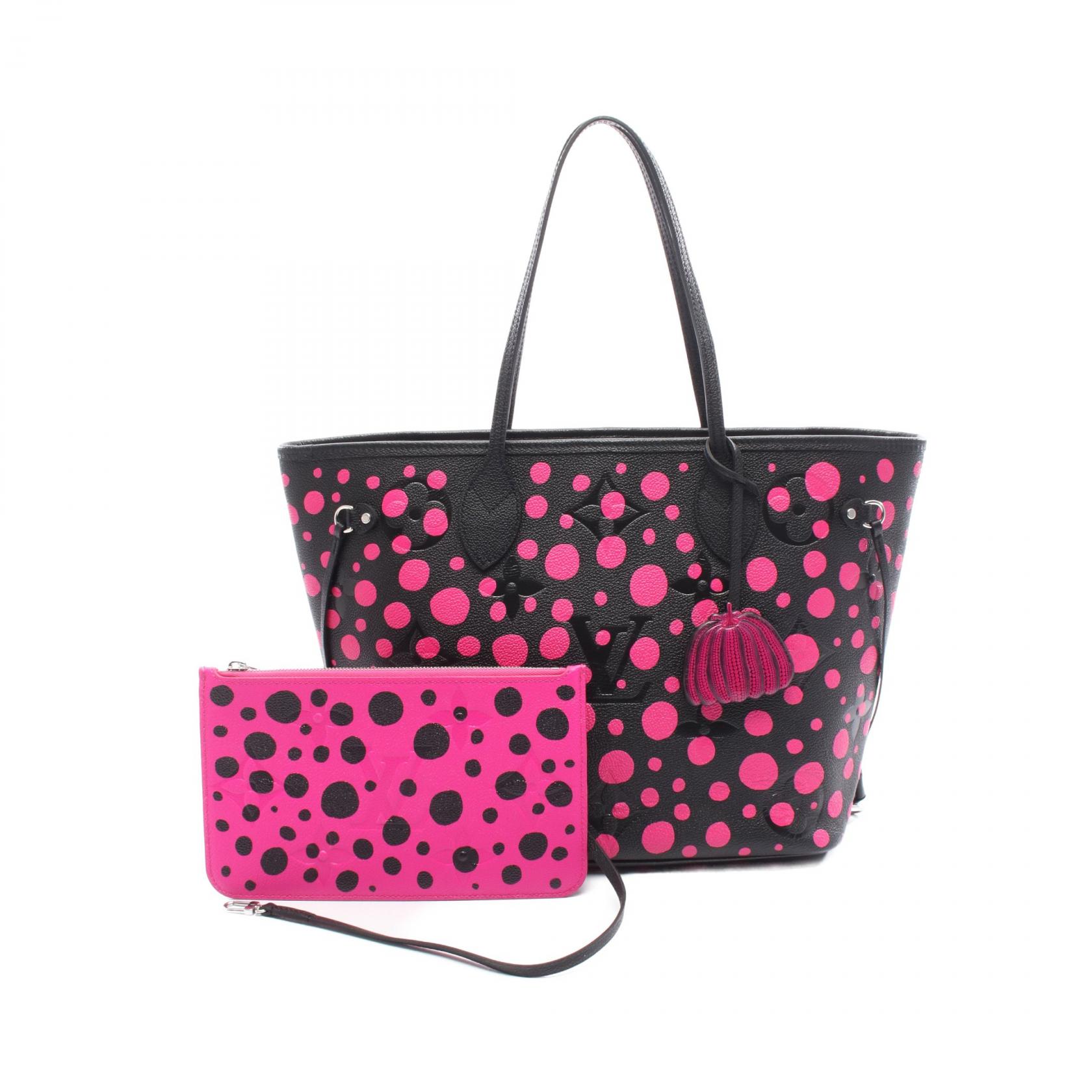 ≪5％OFFクーポン対象＆まとめ買い10%OFF≫ルイ・ヴィトン LOUIS VUITTON × yayoi kusama ネヴァーフルMM トートバッグ バッグ レザー モノグラム・アンプラント レディース ブラック系 / ピンク系 M46419 【中古】