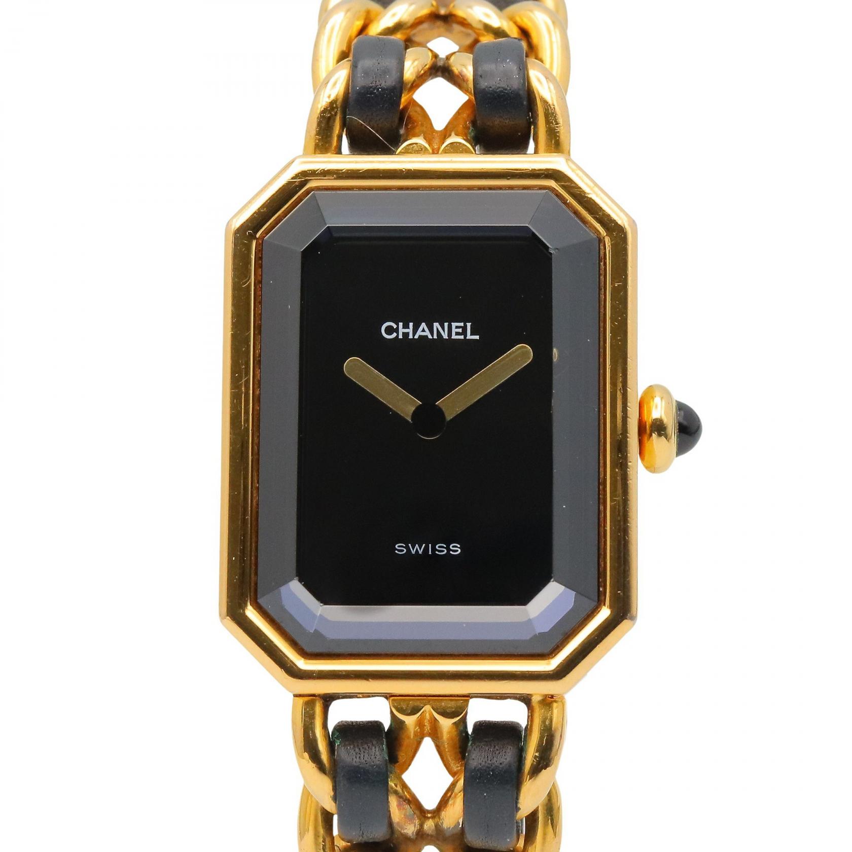 ≪5％OFFクーポン対象＆まとめ買い10%OFF≫シャネル CHANEL プルミエール M 腕時計 時計 GP（ゴールドメッキ） GP（ゴールドメッキ） レザーベルト レディース ブラック系 H0001 【中古】