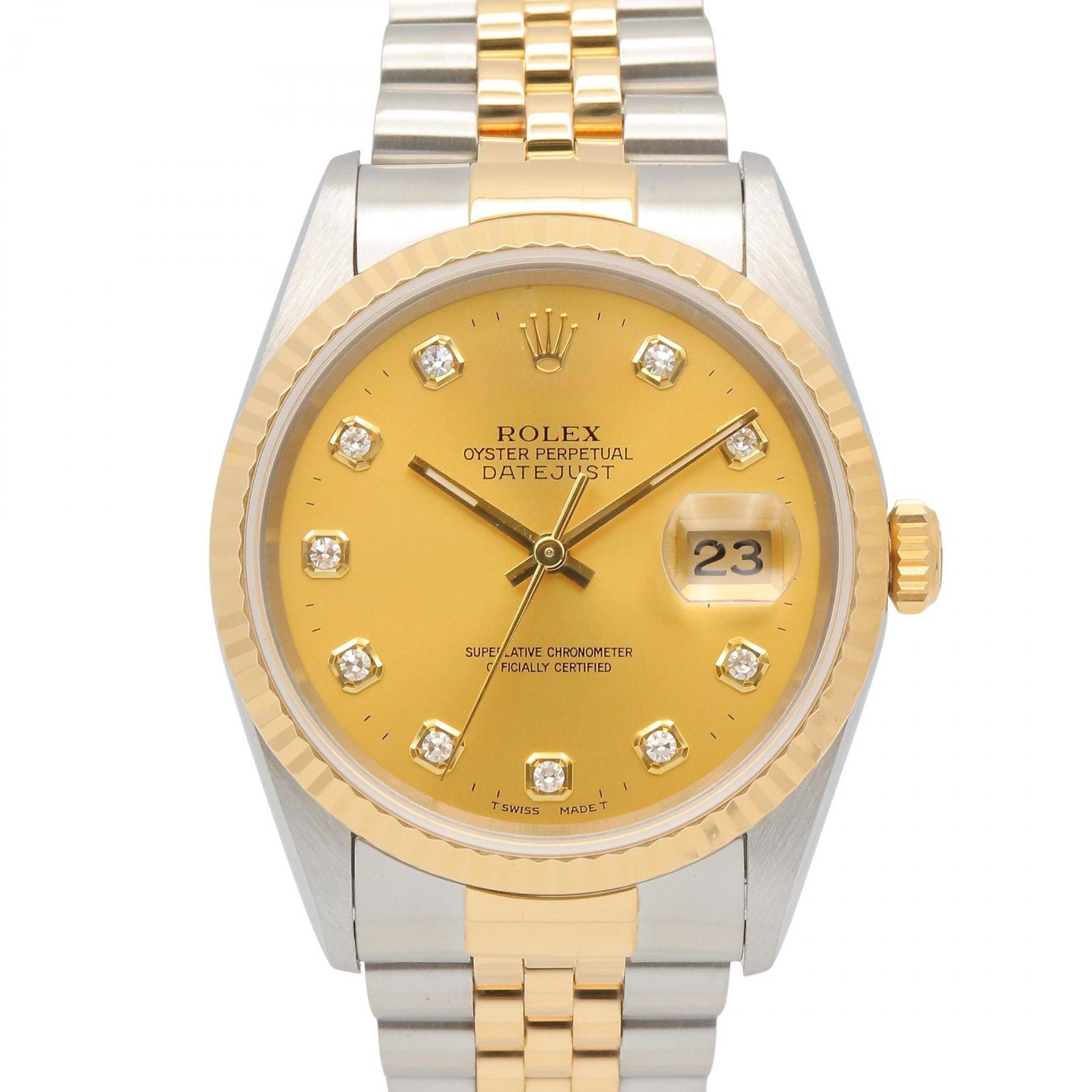 【ポイント5倍｜4/18 0:00～4/20 23:59】ロレックス ROLEX デイトジャスト 10Pダイヤ W番 腕時計 時計 K18（イエローゴールド） ステンレススチール ダイヤモンド メンズ ゴールド系 16233G 【中古】