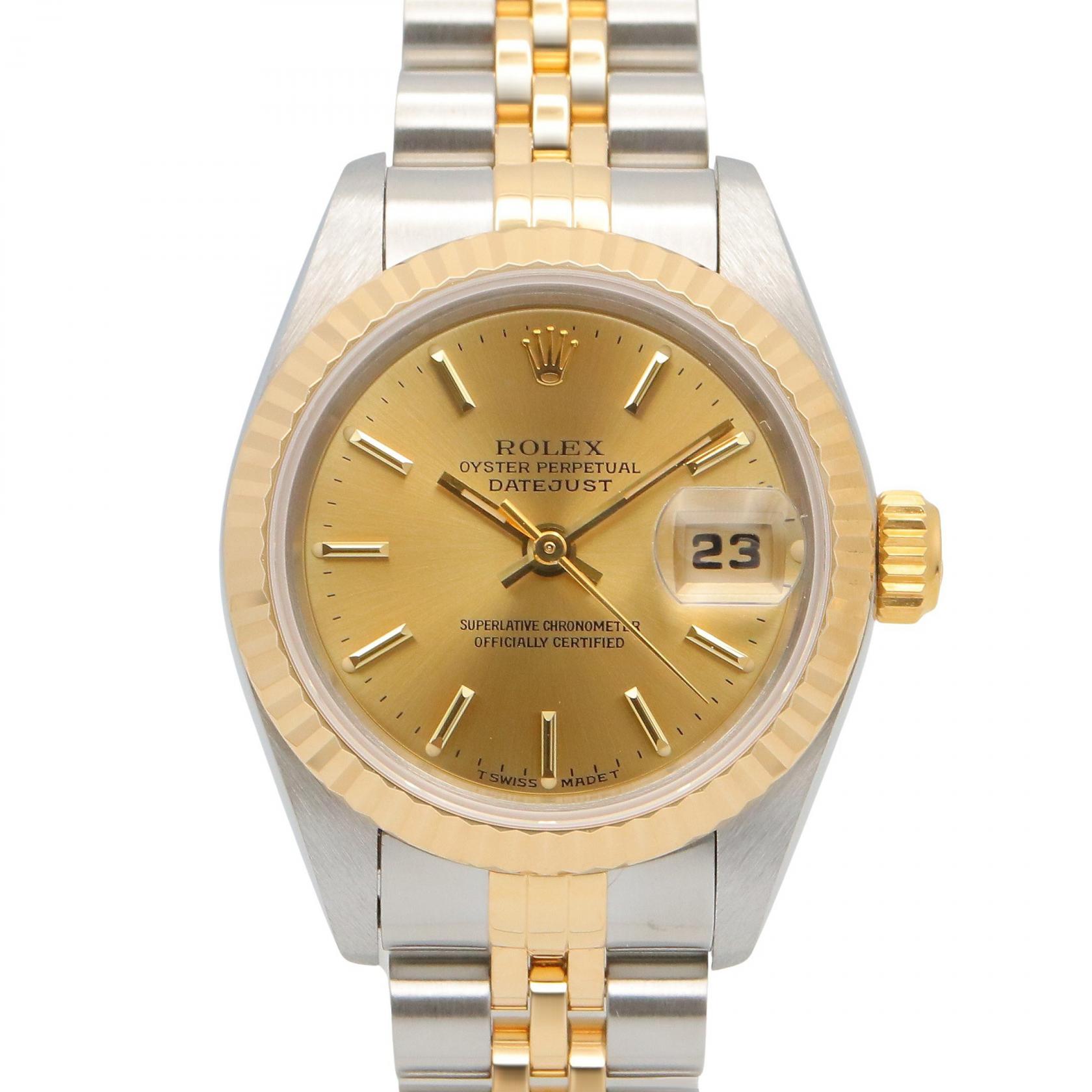 ≪5％OFFクーポン対象＆まとめ買い10%OFF≫ロレックス ROLEX デイトジャスト T番 腕時計 時計 K18（イエローゴールド） ステンレススチール レディース ゴールド系 69173 【中古】
