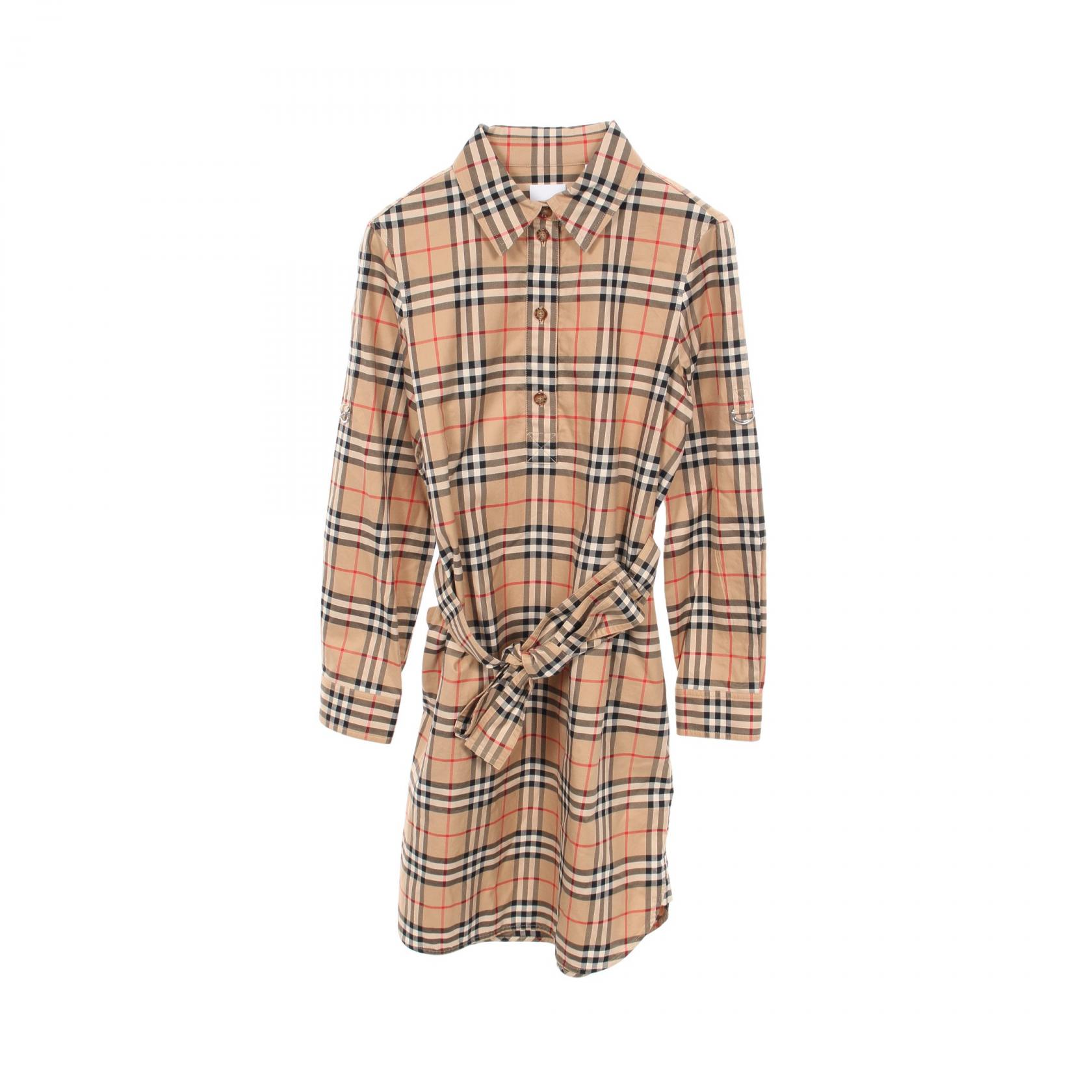 【ポイント5倍｜4/18 0:00～4/20 23:59】バーバリー BURBERRY ASTRIDE CHECK SHIRT DRESS チェック ワンピース 衣料品 トップス コットン レディース ブラウン系 / マルチカラー 【中古】