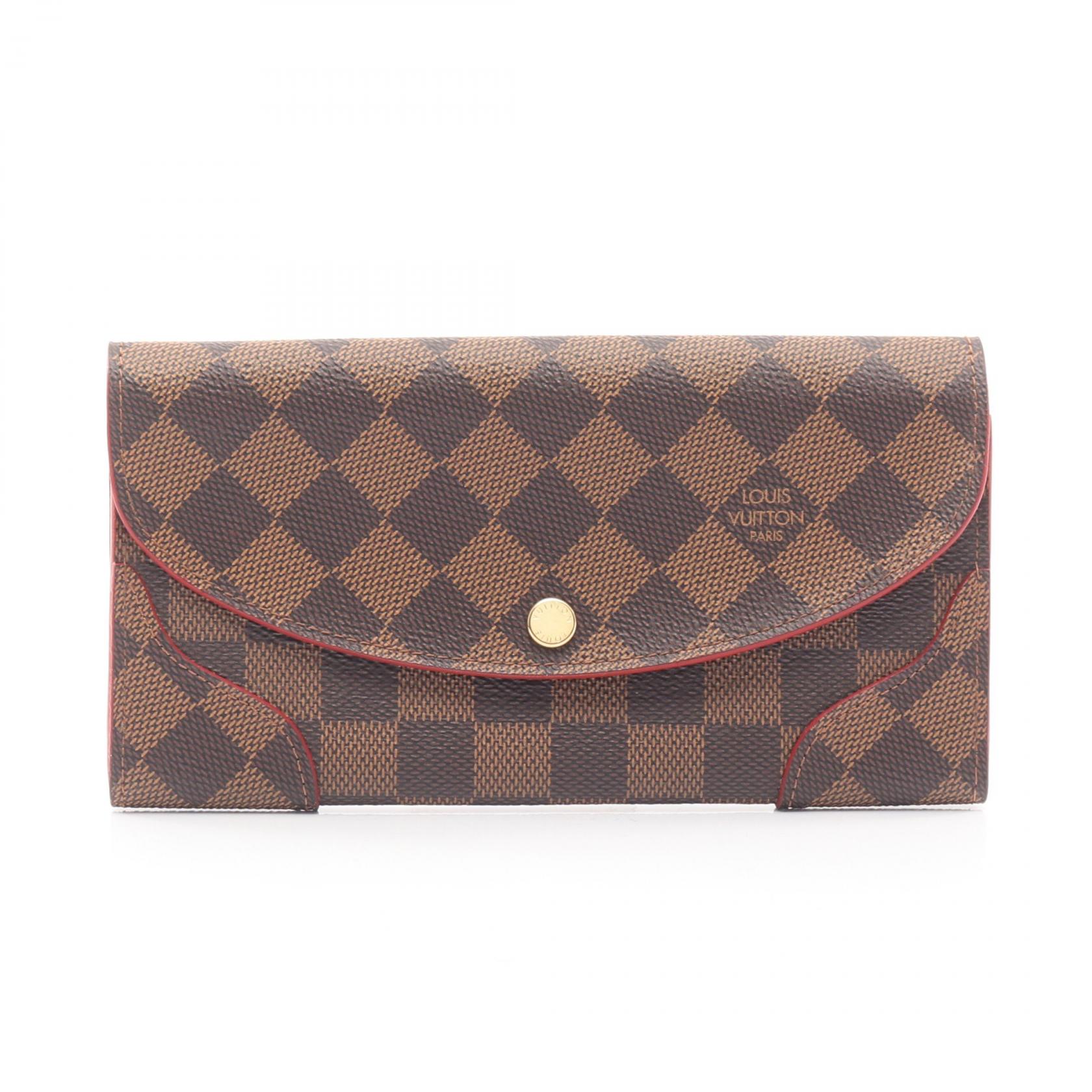 【2千円OFFクーポン対象】ルイ・ヴィトン LOUIS VUITTON ポルトフォイユ カイサ 二つ折り長財布 財布 レザー PVC ダミエ レディース ブラウン系 / レッド系 / エベヌ N61221 【中古】