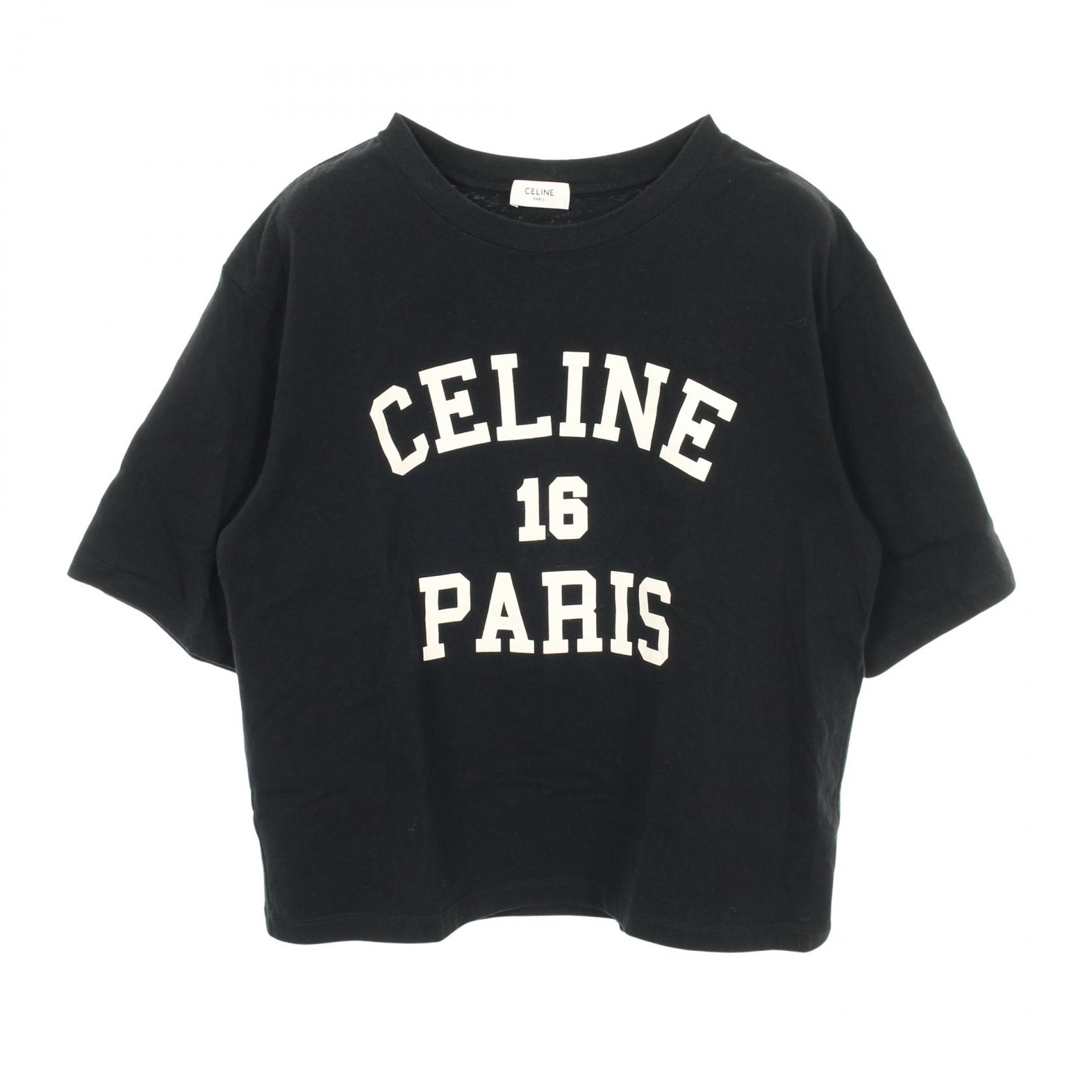 ≪5％OFFクーポン対象＆まとめ買い10%OFF≫セリーヌ CELINE 半袖Tシャツ 衣料品 トップス コットン レディース ブラック系 【中古】