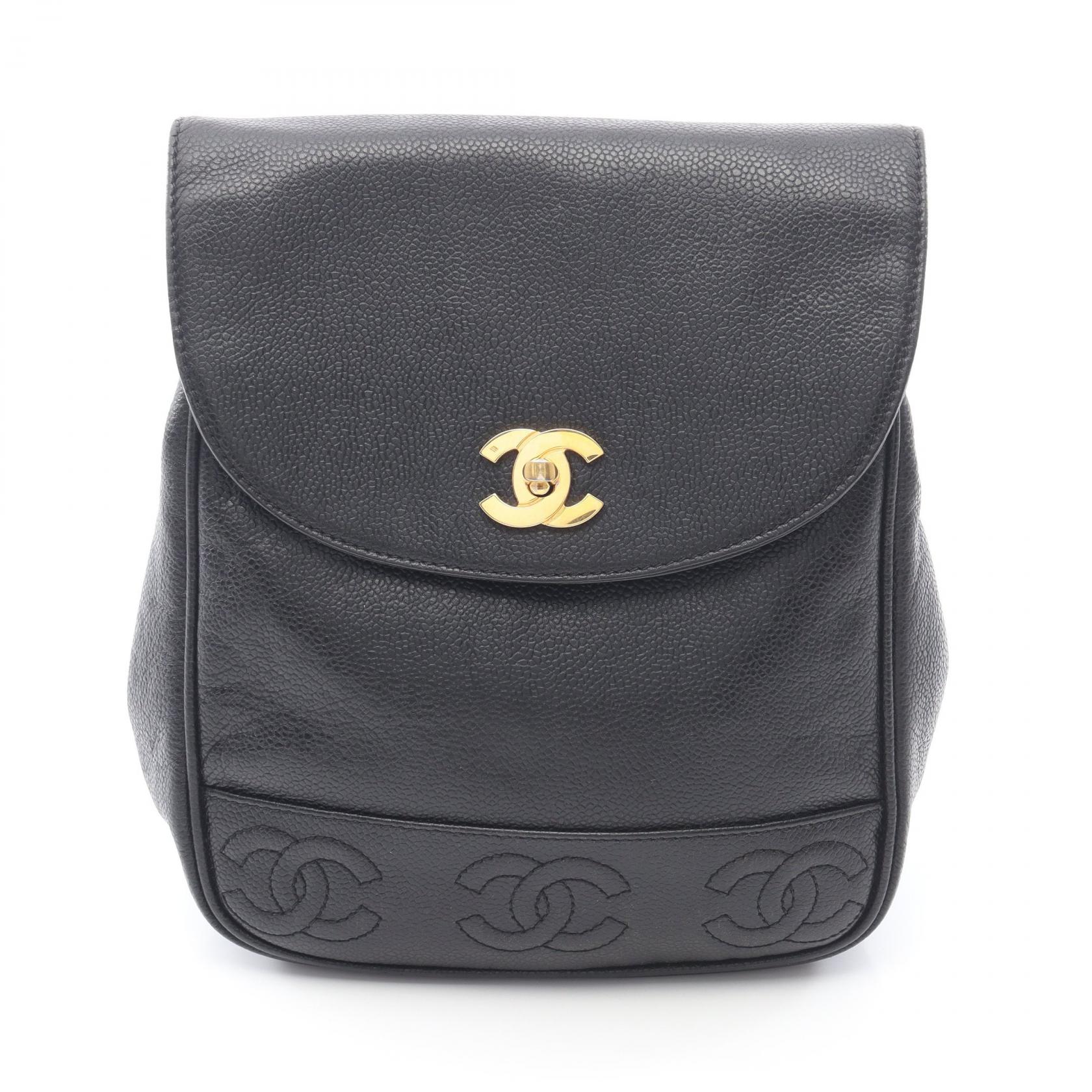 シャネル CHANEL トリプルココマーク リュックサック バックパック バッグ キャビアスキン(グレインドカーフ) レディース ブラック系 【中古】