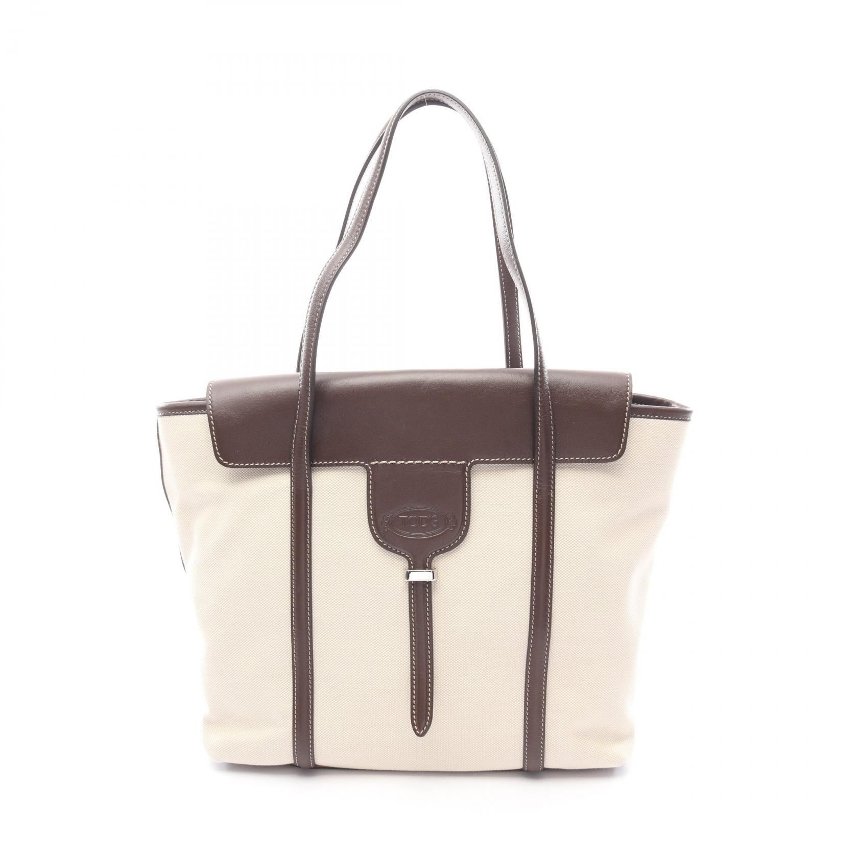 ≪5％OFFクーポン対象＆まとめ買い10%OFF≫トッズ TOD'S ニュージョイ トートバッグ バッグ キャンバス レザー レディース ベージュ系 / ブラウン系 【中古】