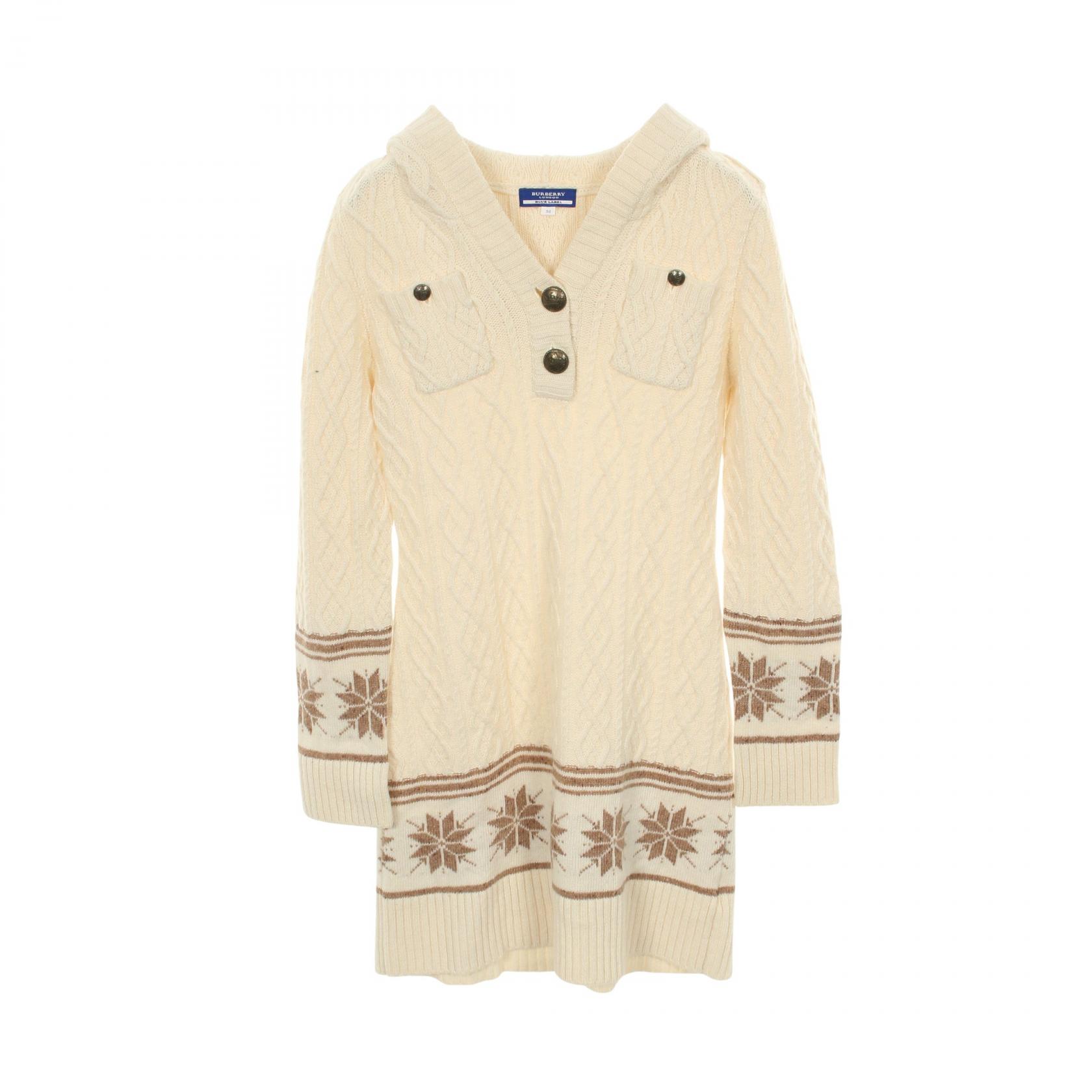 ≪5％OFFクーポン対象＆まとめ買い10%OFF≫バーバリーブルーレーベル BURBERRY BLUE LABEL ワンピース 衣料品 トップス ウール アクリル レディース ホワイト系 / ブラウン系 【中古】