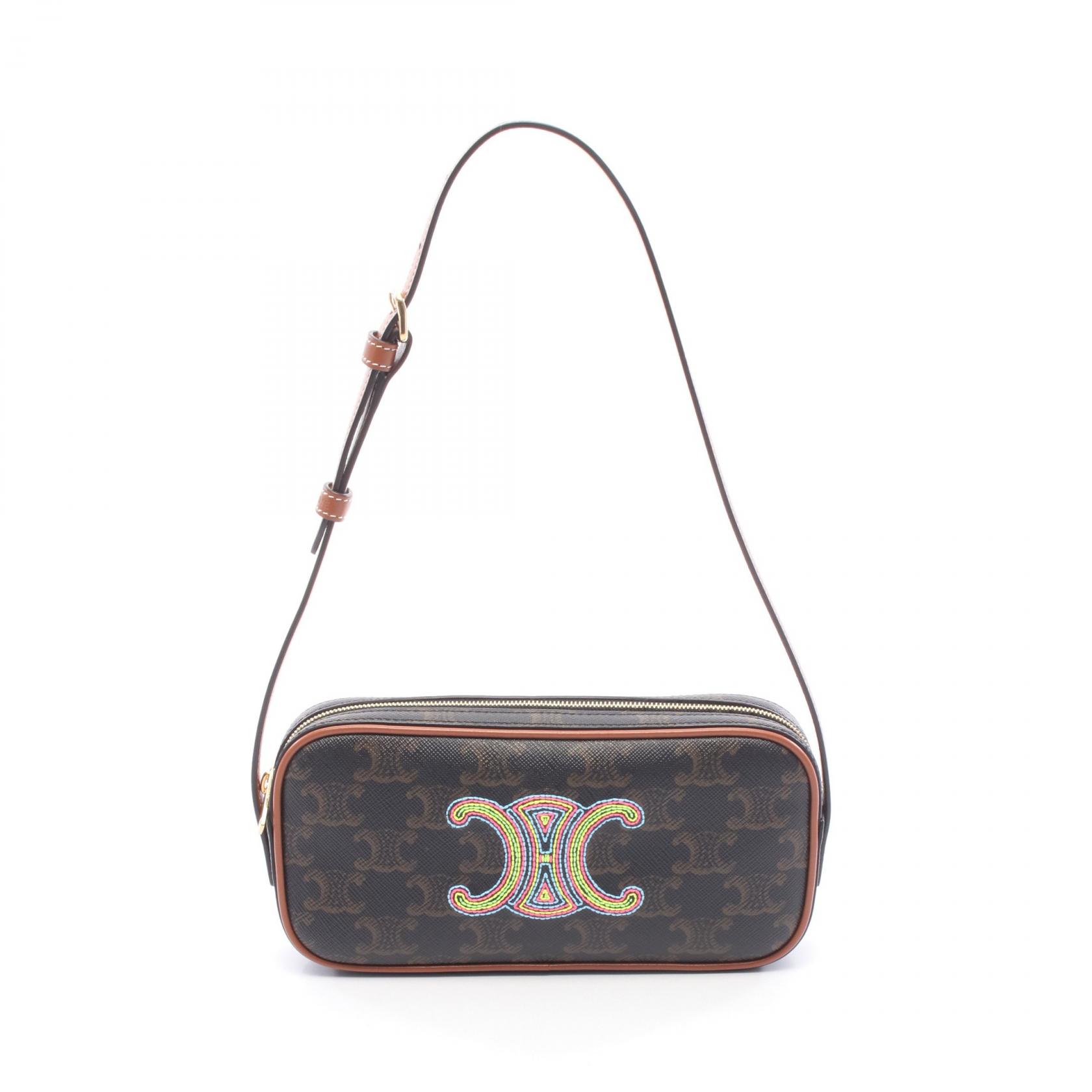 【5千円OFFクーポン対象】セリーヌ CELINE キュイル トリオンフ ミニカメラバッグ ショルダーバッグ バッグ PVCコーティングキャンバス レザー レディース ブラック系 / ブラウン系 / マルチカラー 【中古】