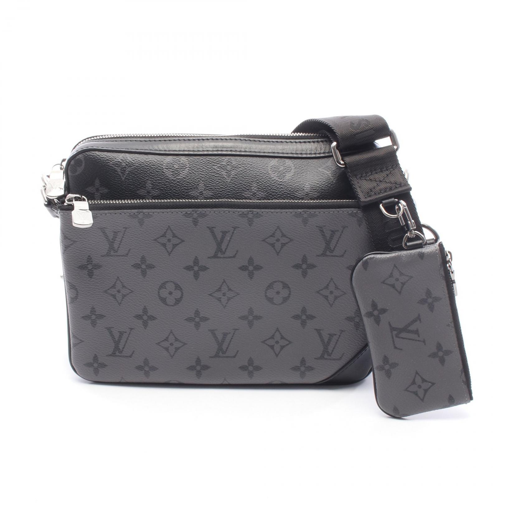 ≪5％OFFクーポン対象＆まとめ買い10%OFF≫ルイ・ヴィトン LOUIS VUITTON トリオ メッセンジャー ショルダーバッグ バッグ PVCコーティングキャンバス レザー モノグラム・エクリプスリバース メンズ ブラック系 / グレー系 M69443 【中古】