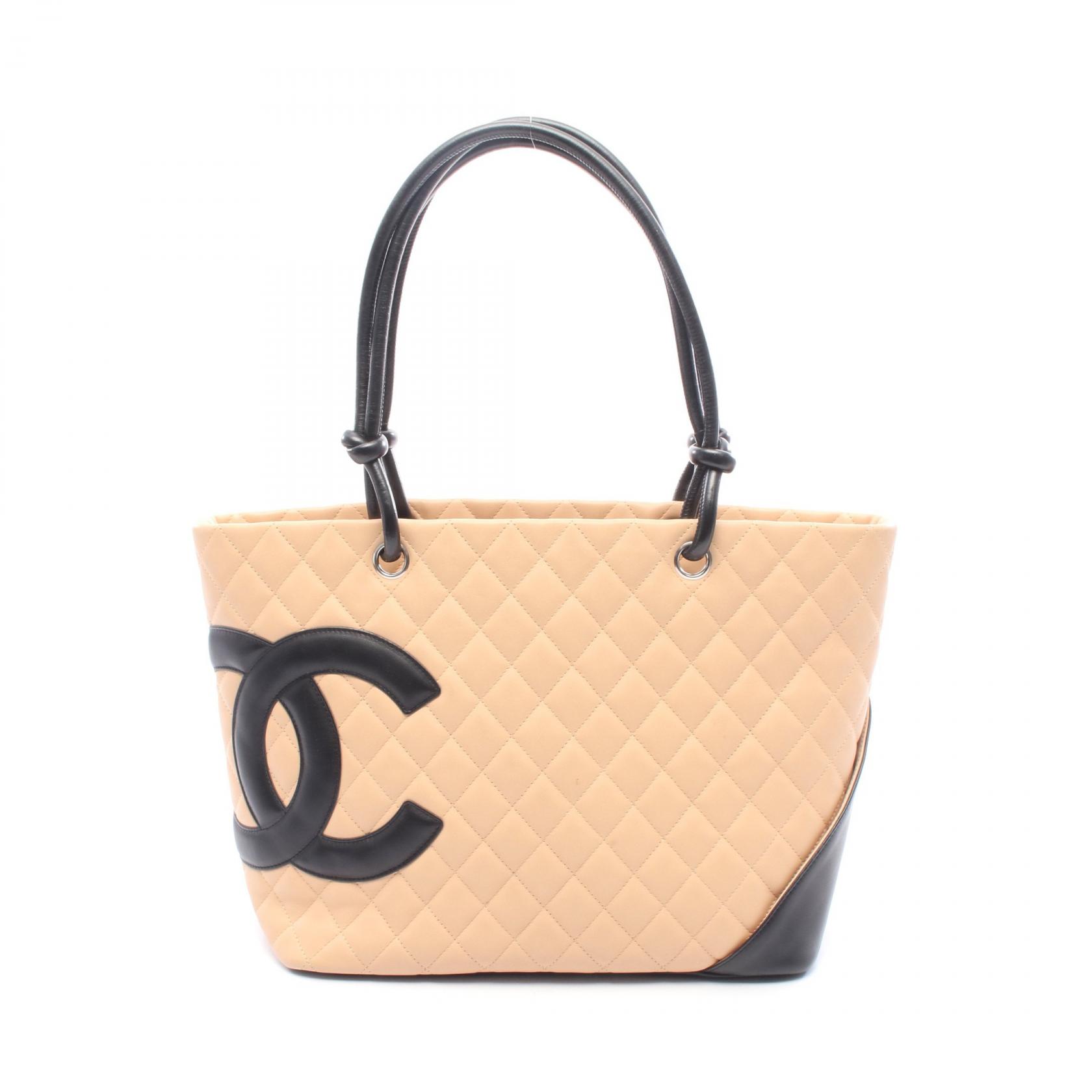 【1万円OFFクーポン対象】シャネル CHANEL カンボンライン ラージ トートバッグ バッグ レザー レディース ベージュ系 / ブラック系 【中古】