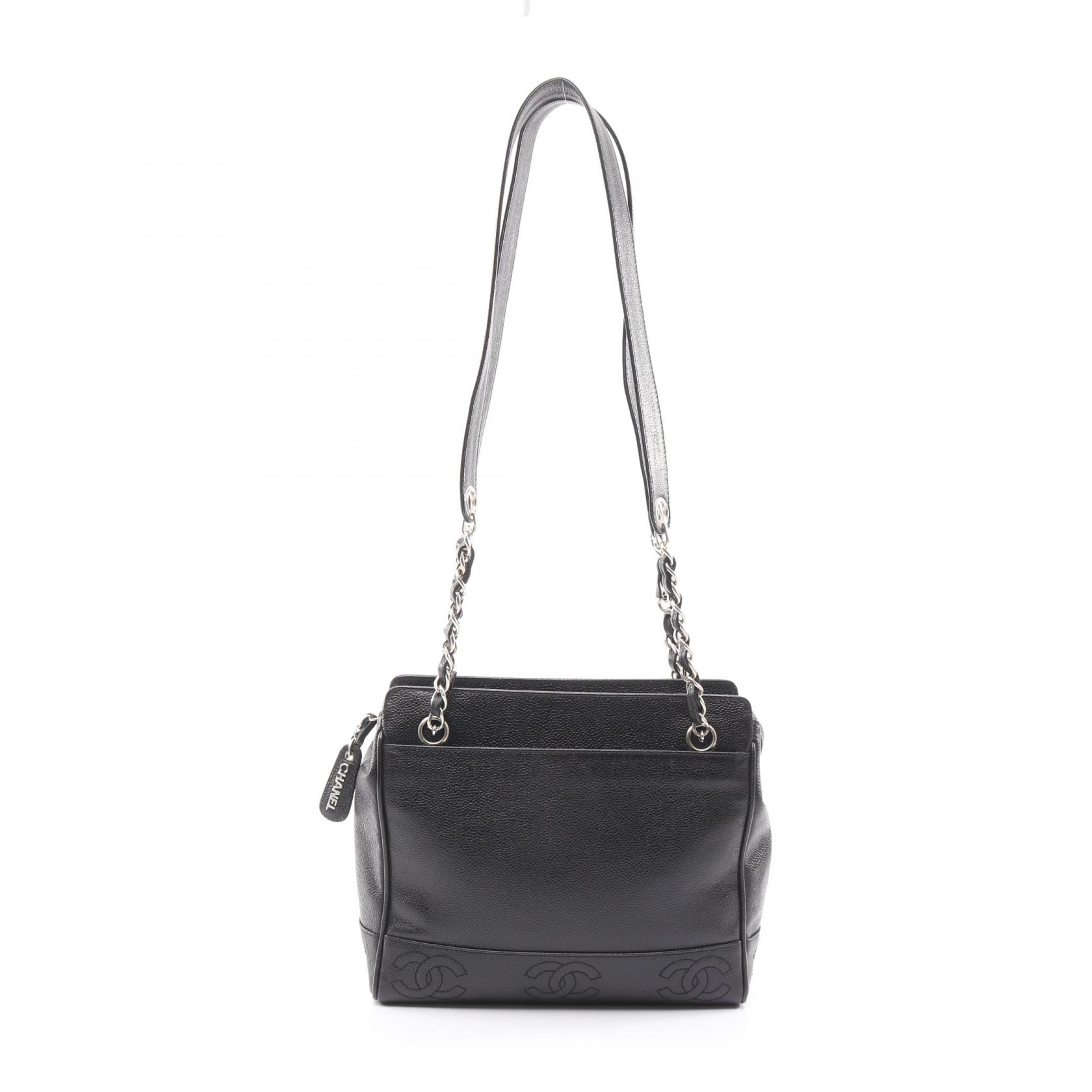 ≪5%OFFクーポン＆まとめ買い10% ～7/26 9:59〆≫シャネル CHANEL トリプルココマーク ショルダーバッグ バッグ レザー グレインドカーフレザー レディース ブラック系 【中古】｜BRANDOFF TOKYO