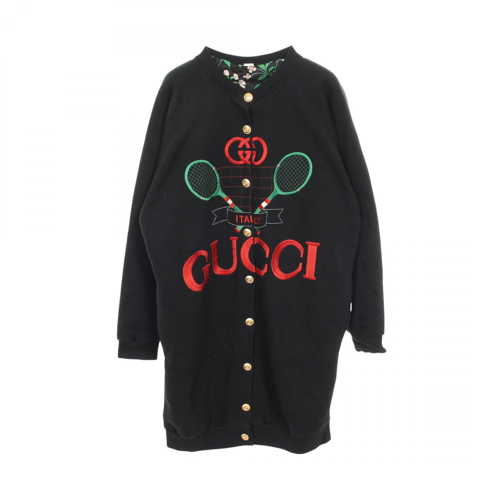 【5千円OFFクーポン対象】グッチ GUCCI グッチテニス カーディガン 衣料品 トップス コットン ポリエステル レディース ブラック系 / グリーン系 / レッド系 【中古】