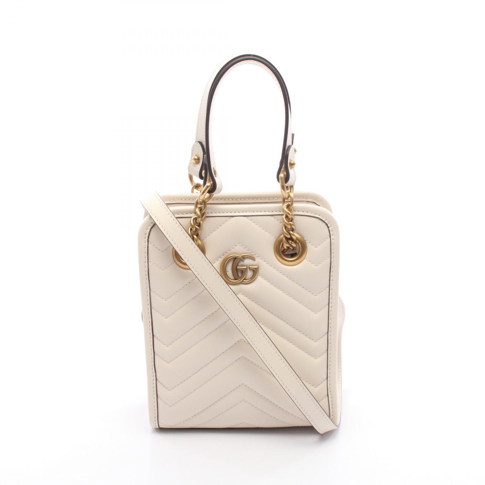 ≪5%OFFクーポン&まとめ買い10% ~7/26 9:59〆≫グッチ GUCCI GGマーモント ハンドバッグ バッグ レザー レディース ホワイト系 696123 【中古】|BRANDOFF TOKYO
