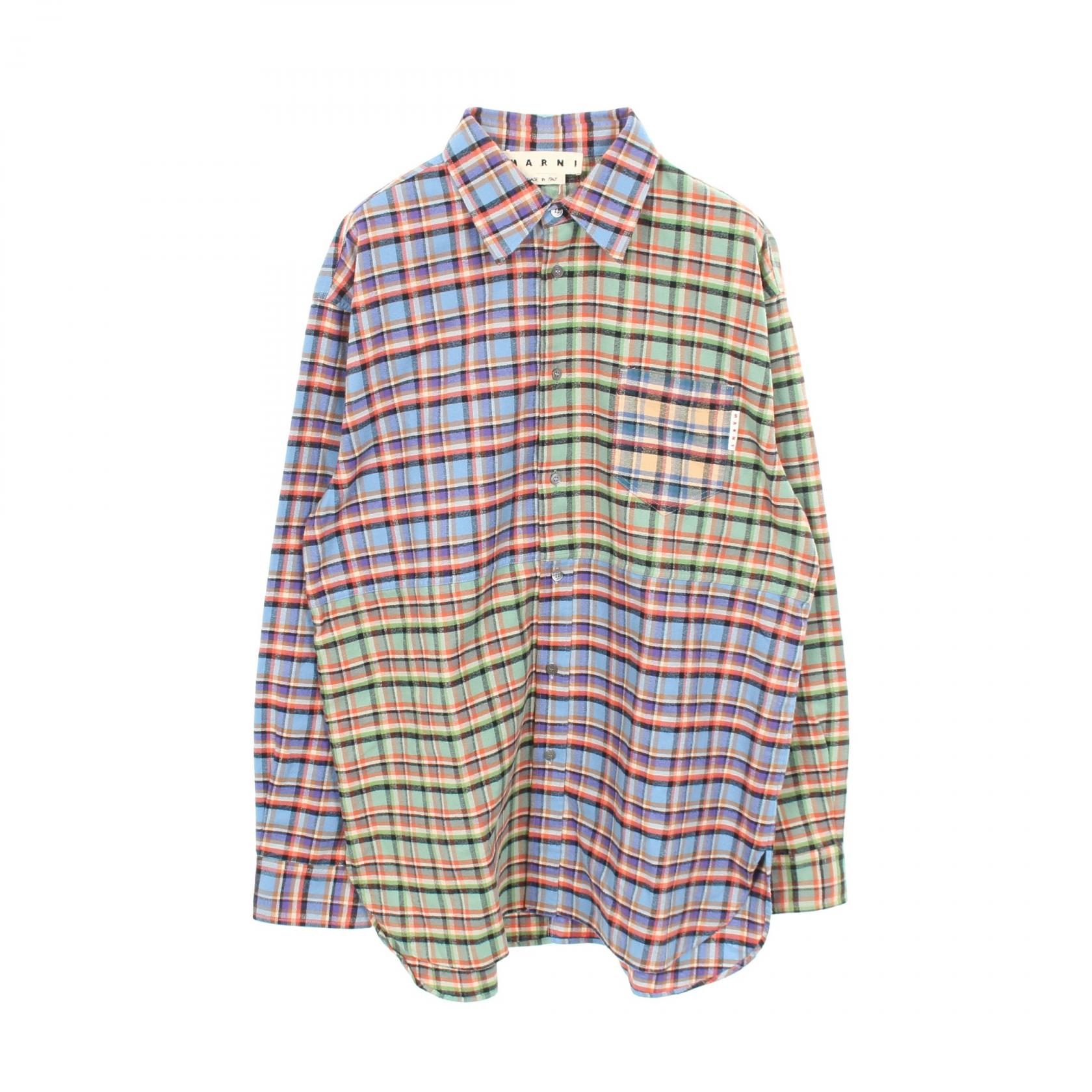 【ポイント5倍｜4/18 0:00～4/20 23:59】マルニ MARNI パッチワークシャツ 衣料品 トップス コットン メンズ ブルー系 / グリーン系 / マルチカラー 【中古】