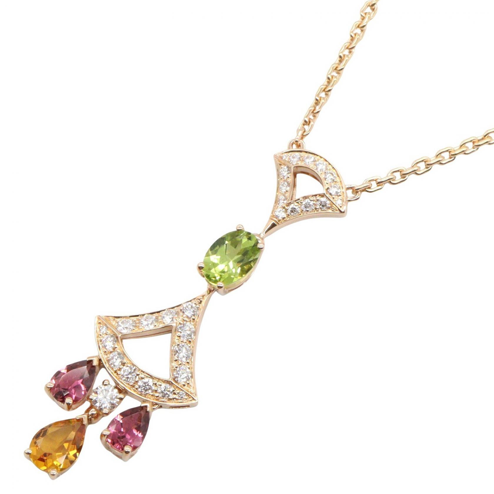 ≪5％OFFクーポン対象＆まとめ買い10%OFF≫ブルガリ BVLGARI ディーヴァドリーム ネックレス ネックレス ジュエリー K18PG（ピンクゴールド） ダイヤモンド ピンクトルマリン / ペリドット / シトリン レディース ゴールド系 / クリア系 355613 【中古】