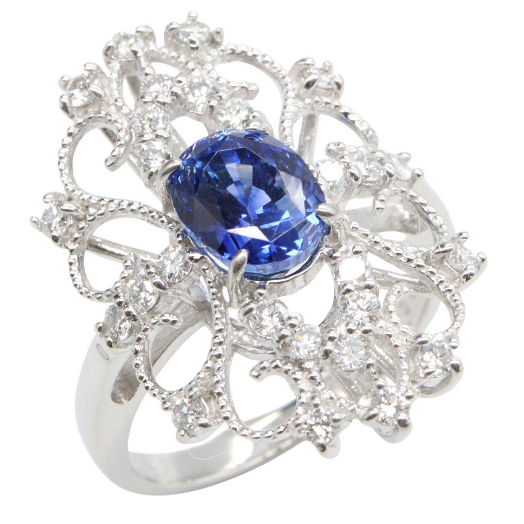 【ポイント5倍｜4/18 0:00～4/20 23:59】ジュエリー JEWELRY サファイア ダイヤモンド リング リング・指輪 ジュエリー Pt900プラチナ ダイヤモンド サファイア レディース シルバー系 / ブルー系 / クリア系 ｻﾌｧｲｱ 7.6g 【中古】