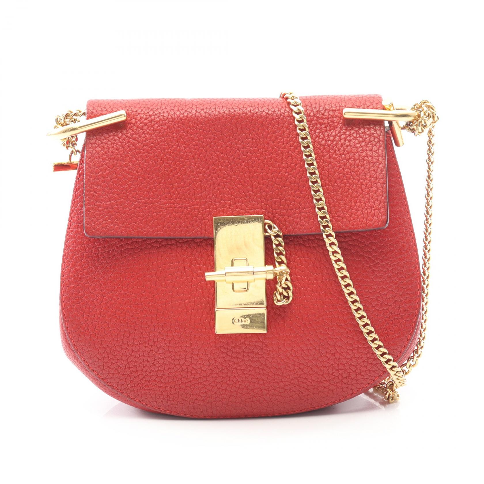 ≪5%OFFクーポン&まとめ買い10% ~7/26 9:59〆≫クロエ Chloe ドリュー ショルダーバッグ バッグ レザー レディース レッド系 【中古】|BRANDOFF TOKYO