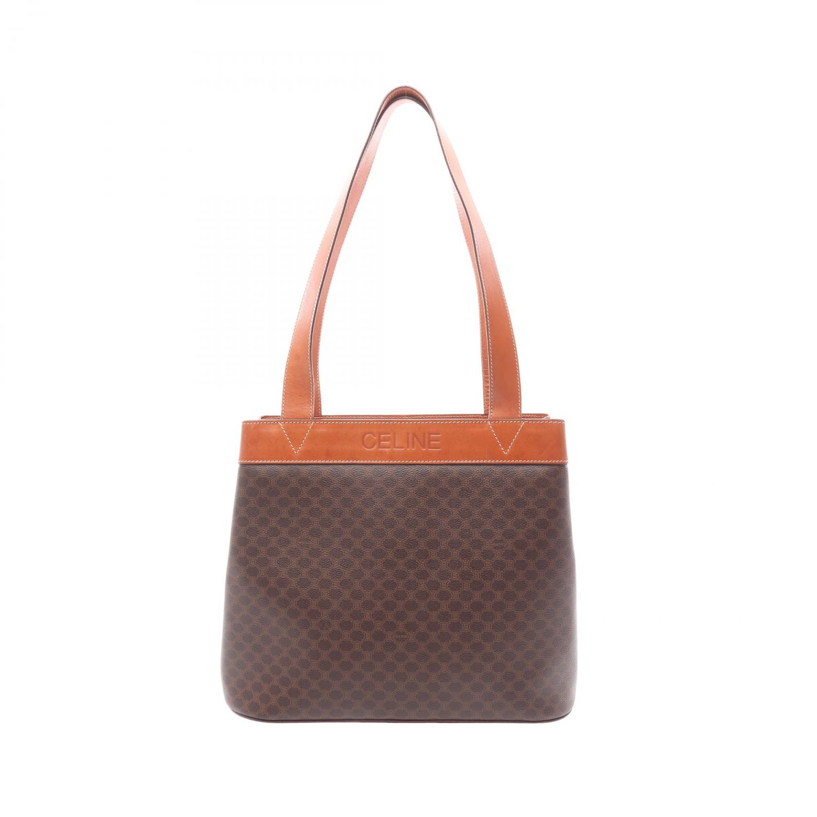 ≪5％OFFクーポン対象＆まとめ買い10%OFF≫セリーヌ CELINE マカダム トートバッグ バッグ PVCコーティングキャンバス レザー レディース ブラウン系 【中古】