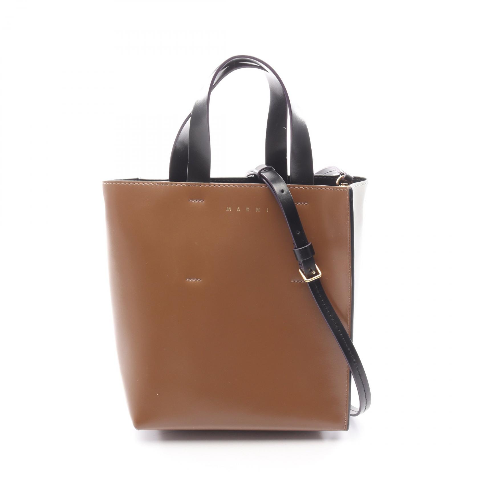 ≪5％OFFクーポン対象＆まとめ買い10%OFF≫マルニ MARNI MUSEO ミュゼオ トートバッグ バッグ レザー レディース ブラウン系 / グレー系 / ブラック系 SHMPV01TY0 【中古】