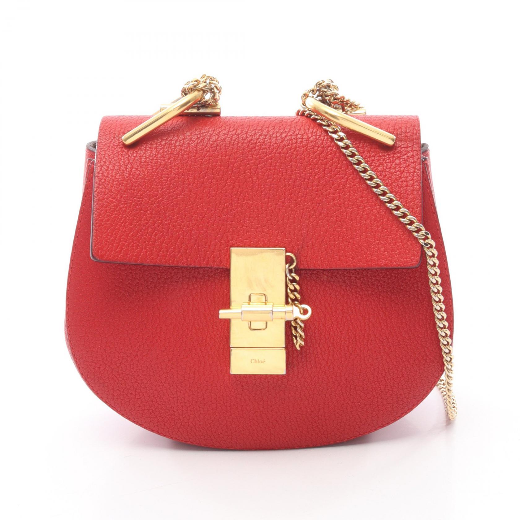 ≪5%OFFクーポン&まとめ買い10% ~7/26 9:59〆≫クロエ Chloe Drew ドリュー ショルダーバッグ バッグ レザー レディース レッド系 【中古】|BRANDOFF TOKYO