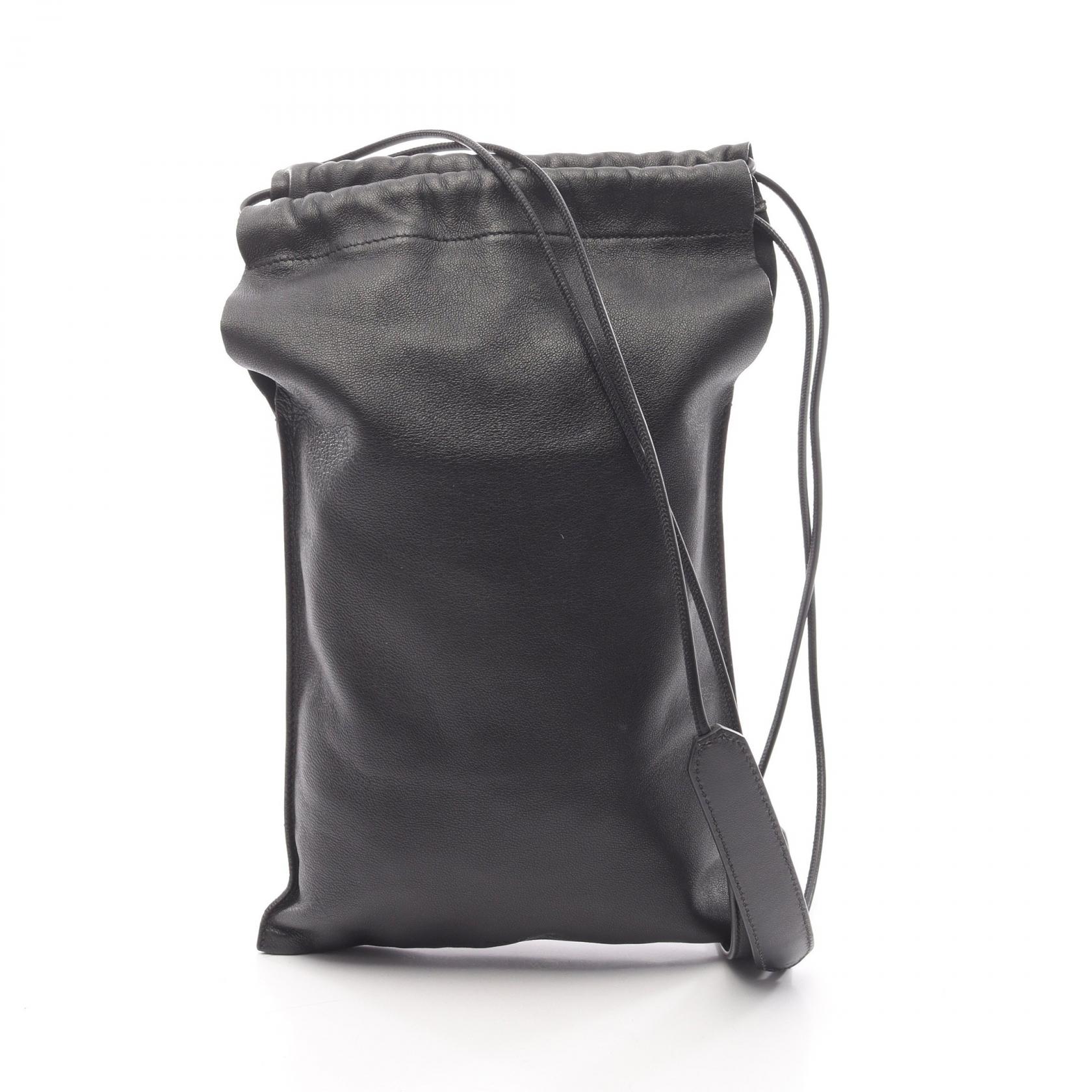 ≪5％OFFクーポン対象＆まとめ買い10%OFF≫ジルサンダー JIL SANDER FLAT DRAWSTRING XS ショルダーバッグ バッグ レザー レディース ブラック系 【中古】