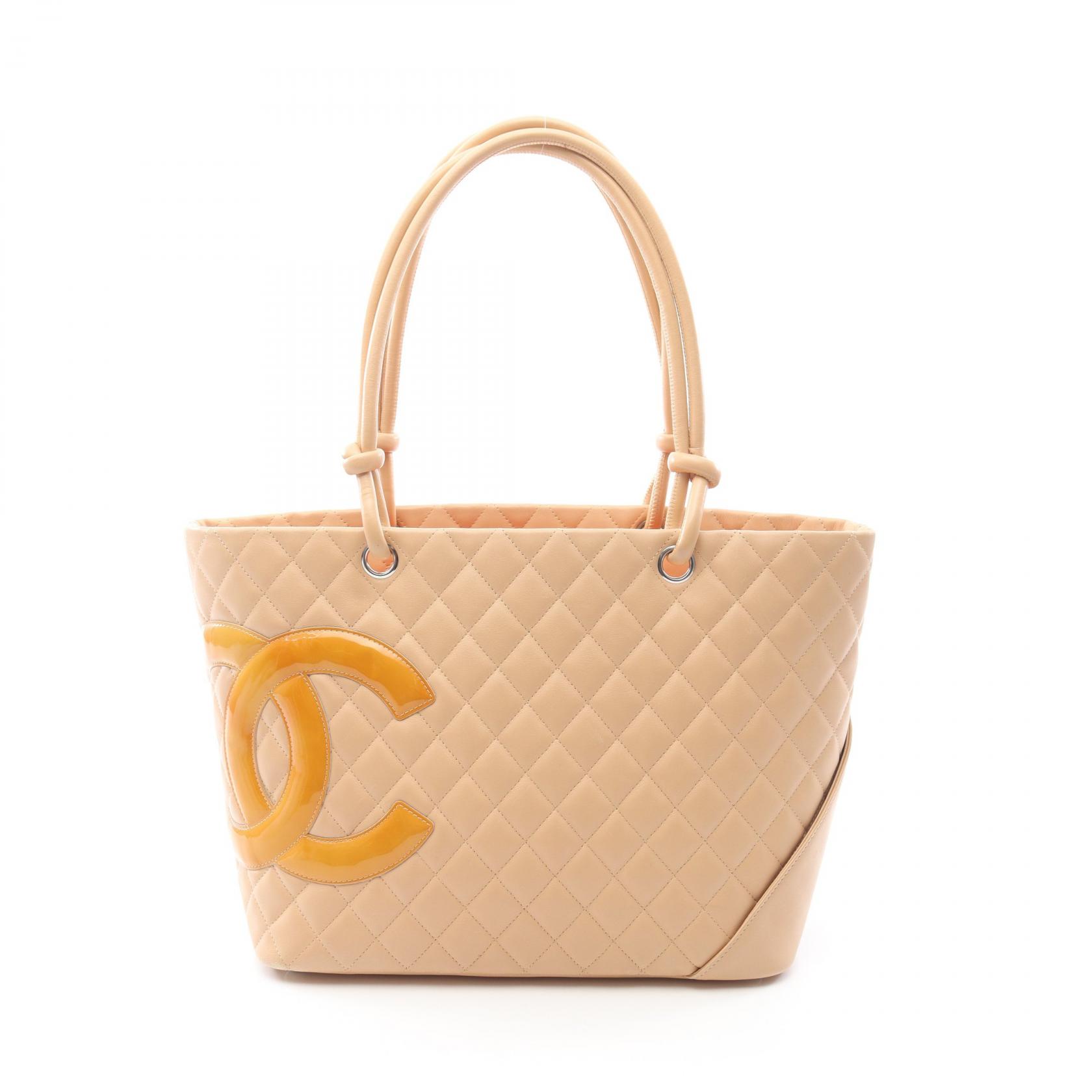 シャネル CHANEL カンボンライン ラージ トートバッグ バッグ レザー パテントレザー レディース ベージュ系 / ブラウン系 【中古】