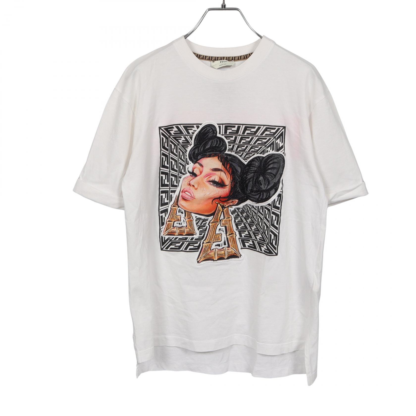 【ポイント5倍｜4/18 0:00～4/20 23:59】フェンディ FENDI FENDI × NICKI MINAJ FENDI PRINTS ON 半袖Tシャツ 衣料品 トップス コットン レディース ホワイト系 / マルチカラー FS7255 【中古】