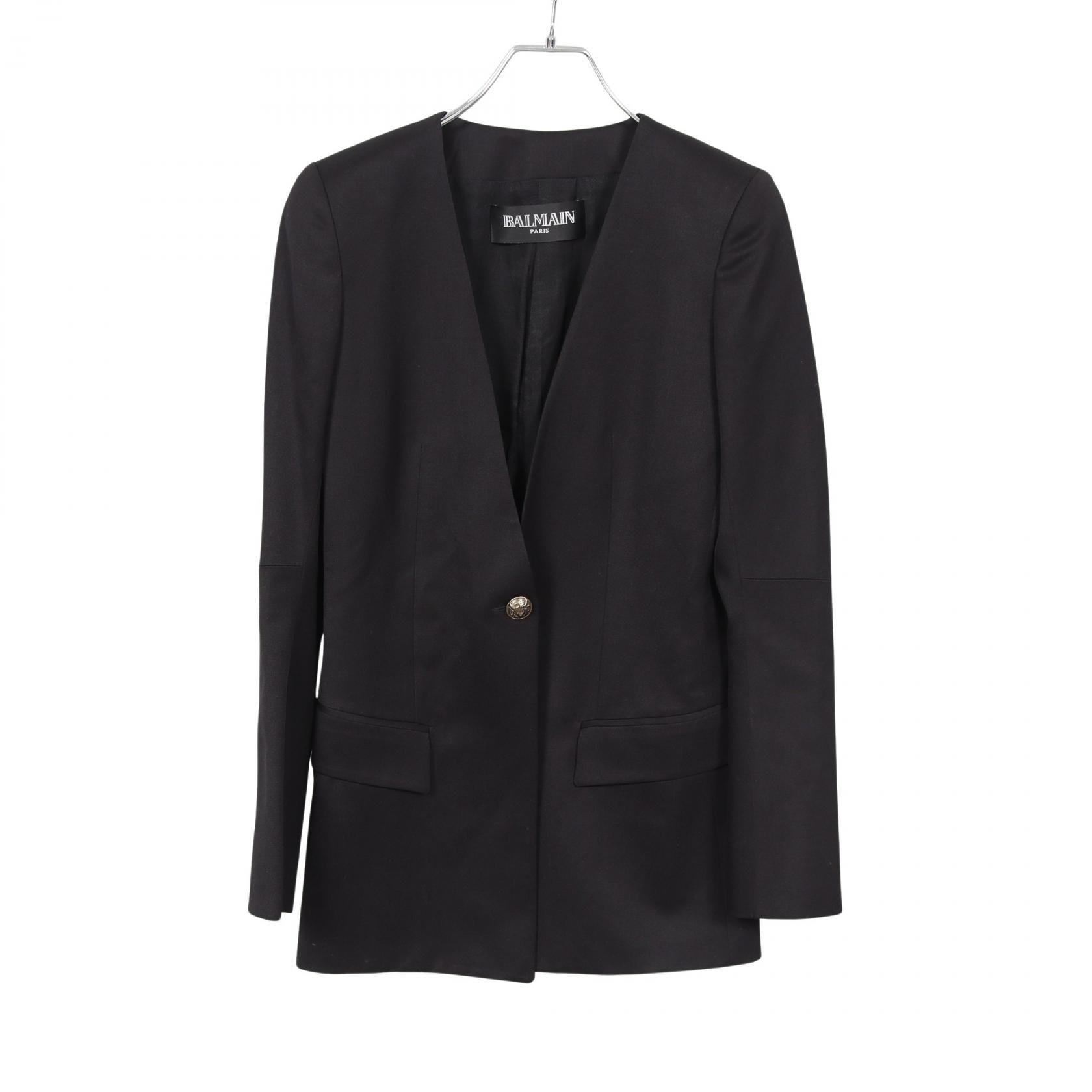バルマン BALMAIN ノーラペル シングルボタン テーラードジャケット 衣料品 アウター ウール レディース ブラック系 【中古】｜BRANDOFF TOKYO 30,745円