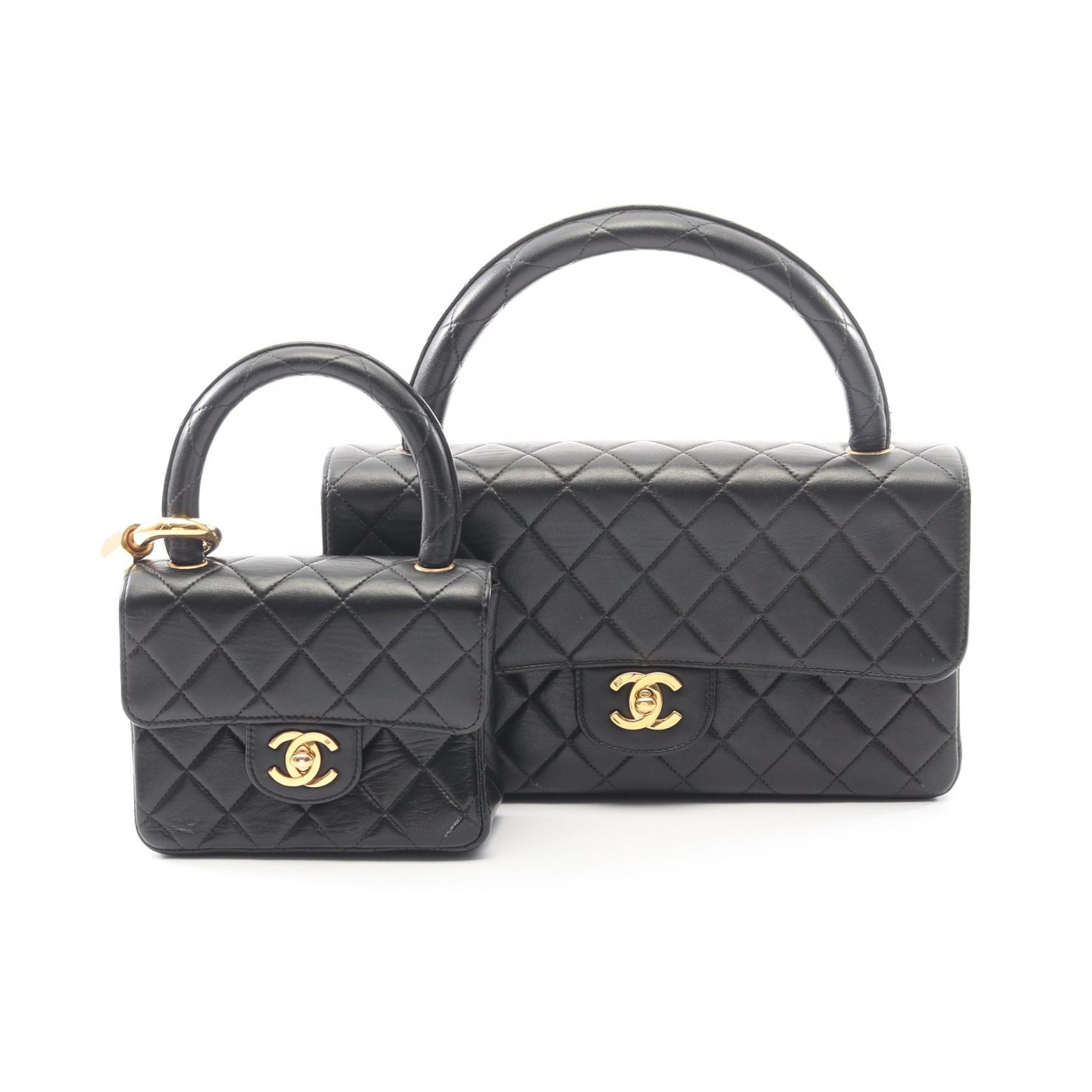 ≪5％OFFクーポン対象＆まとめ買い10%OFF≫シャネル CHANEL マトラッセ 親子バッグ ハンドバッグ バッグ ラムスキン（羊革） レディース ブラック系 【中古】