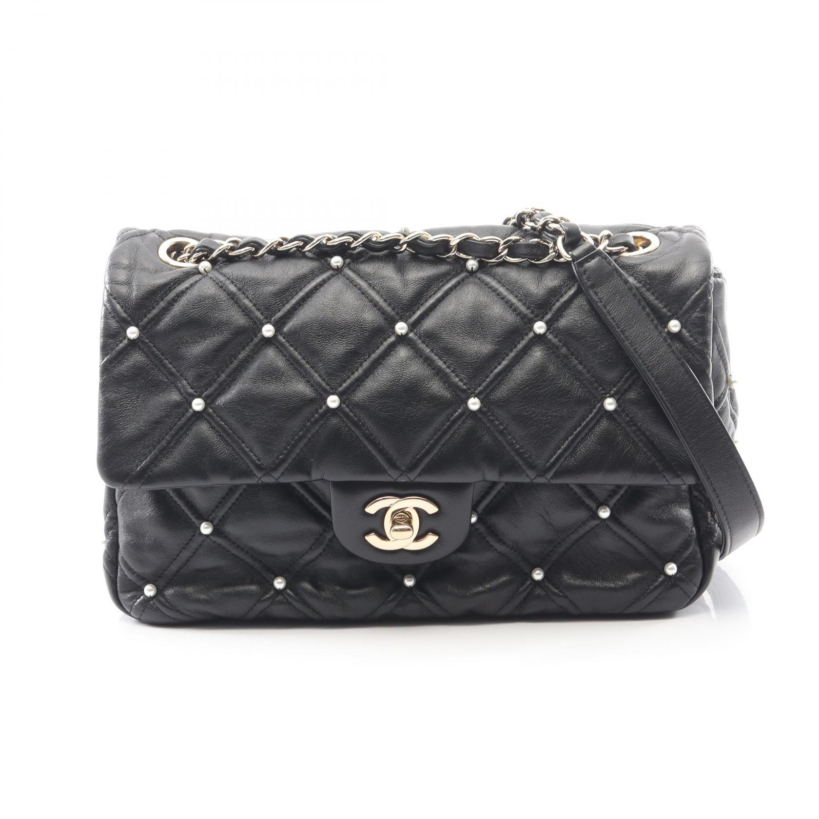 【ポイント5倍｜4/18 0:00～4/20 23:59】シャネル CHANEL マトラッセ 人工パール ショルダーバッグ バッグ ラムスキン（羊革） レディース ブラック系 AS1202 【中古】