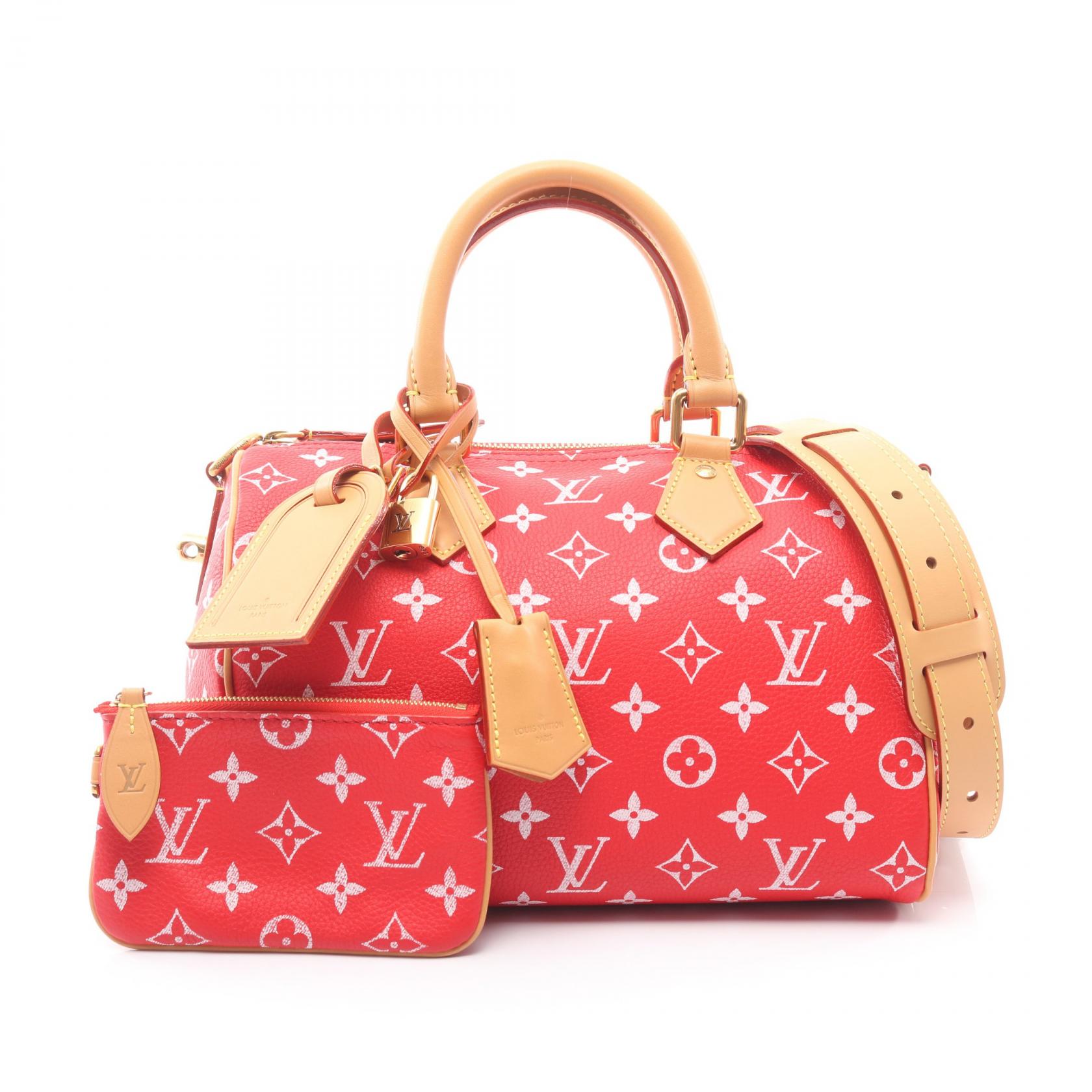 ≪5%OFFクーポン＆まとめ買い10% ～7/26 9:59〆≫ルイ・ヴィトン LOUIS VUITTON スピーディ P9 バンドリエール25 ルージュ ハンドバッグ バッグ PVCコーティングキャンバス レザー レディース レッド系 M24425 【中古】｜BRANDOFF TOKYO