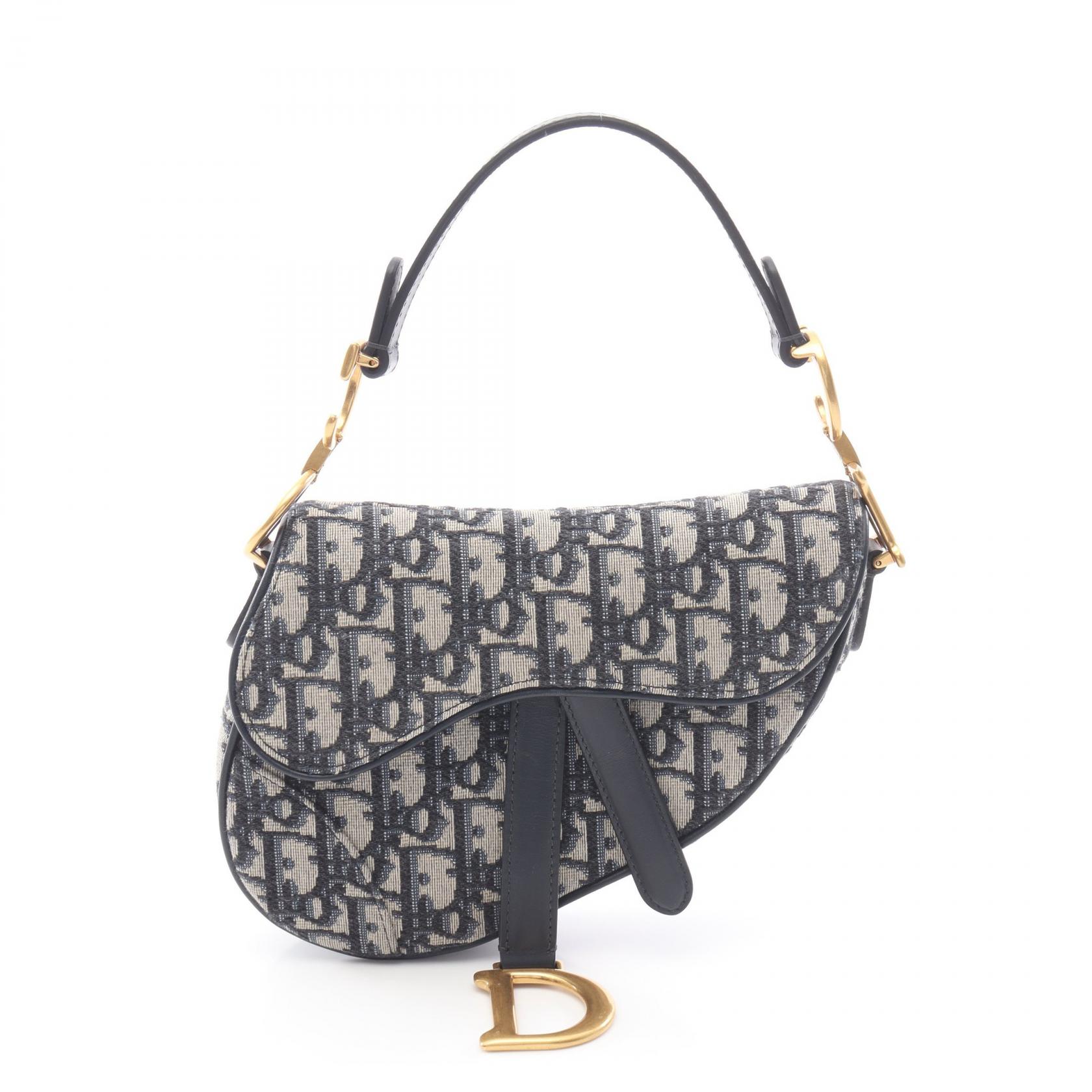 【ポイント5倍｜4/18 0:00～4/20 23:59】ディオール Dior SADDLE サドル オブリーク ハンドバッグ バッグ キャンバス レザー レディース ネイビー系 / ベージュ系 【中古】