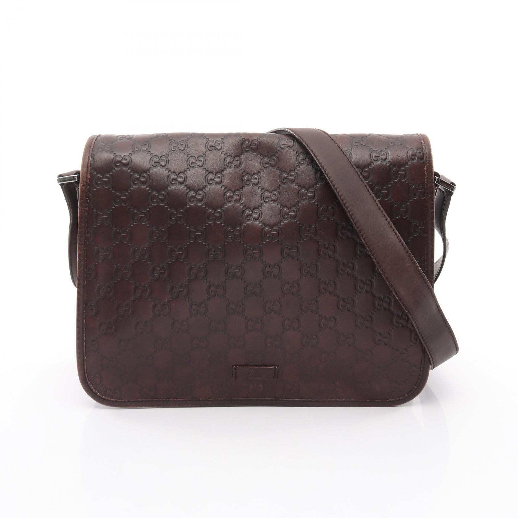 【ポイント5倍｜4/18 0:00～4/20 23:59】グッチ GUCCI グッチシマ ショルダーバッグ バッグ レザー メンズ レディース ブラウン系 145844 【中古】