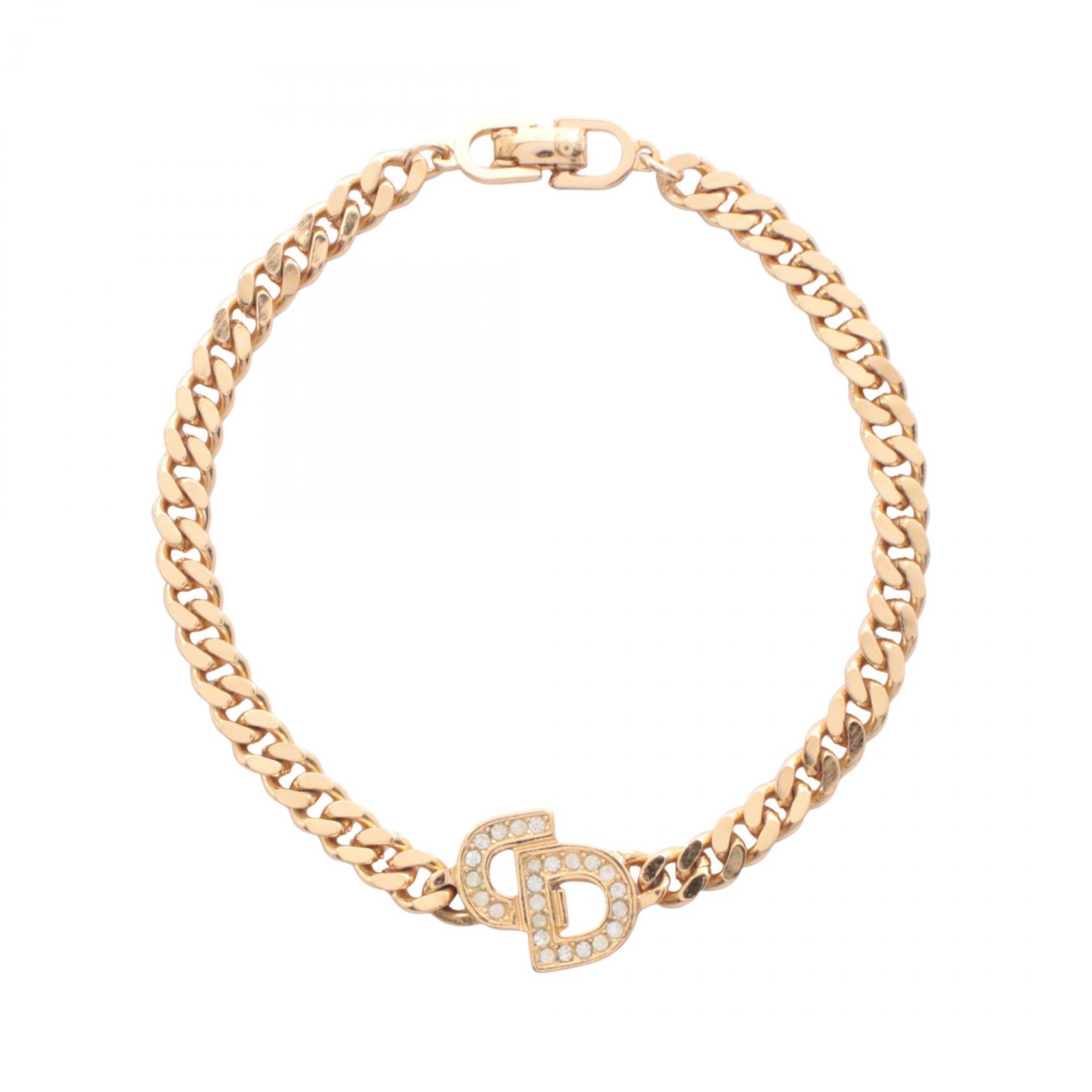 ディオール Dior CDロゴ ブレスレット アクセサリー GP（ゴールドメッキ） ラインストーン レディース ゴールド系 / クリア系 【中古】