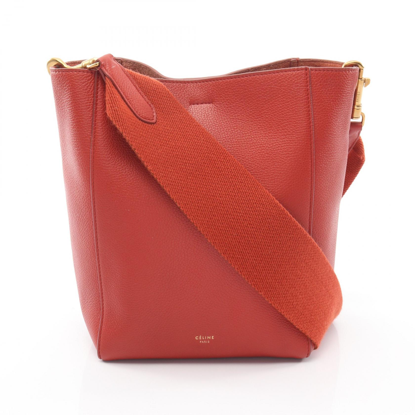 ≪5％OFFクーポン対象＆まとめ買い10%OFF≫セリーヌ CELINE サングル バケット スモール ショルダーバッグ バッグ レザー レディース レッド系 178303 【中古】