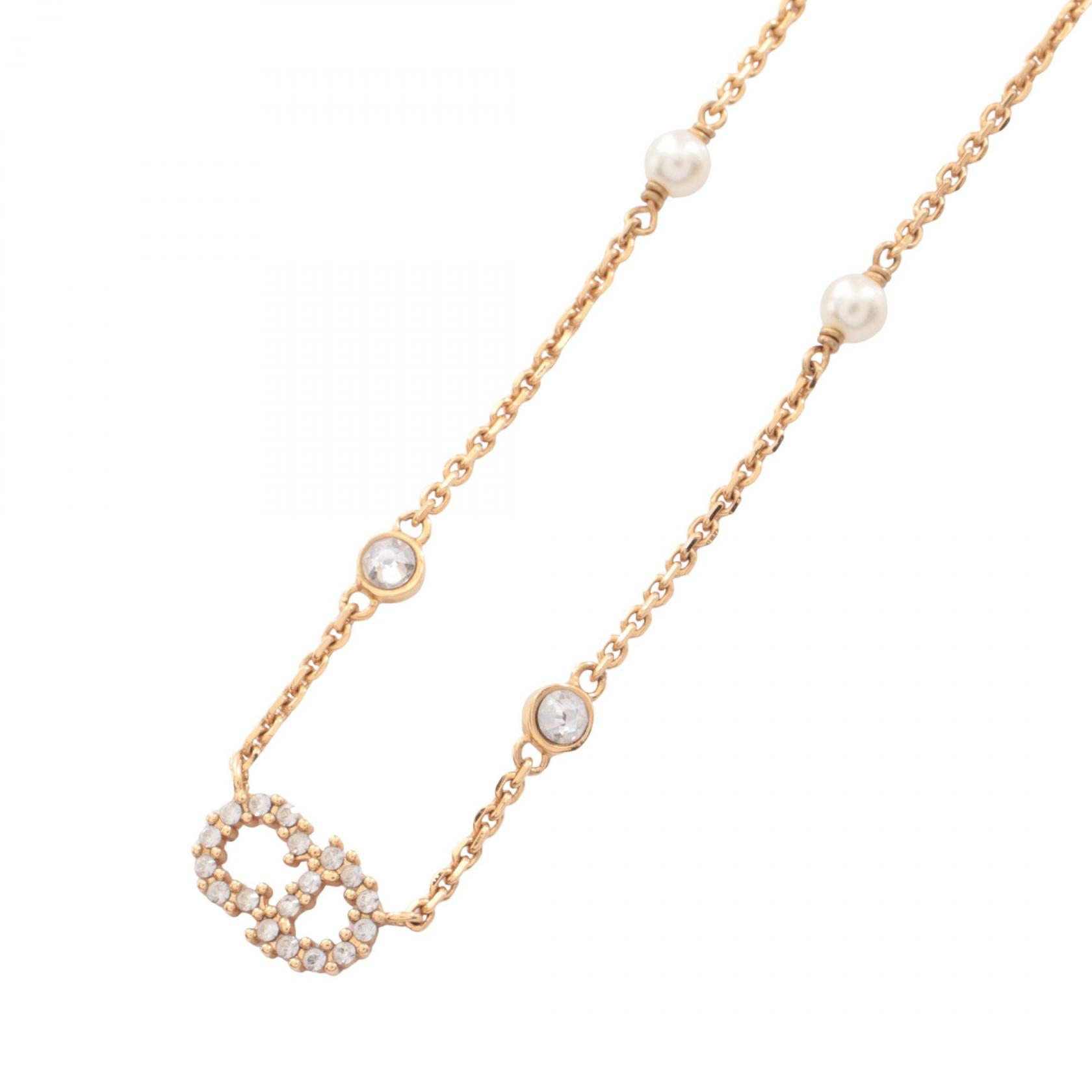 ≪5％OFFクーポン対象＆まとめ買い10%OFF≫ディオール Dior CLAIR D LUNE ネックレス ジュエリー GP（ゴールドメッキ） ラインストーン / フェイクパール レディース ゴールド系 / クリア系 / ホワイト系 【中古】