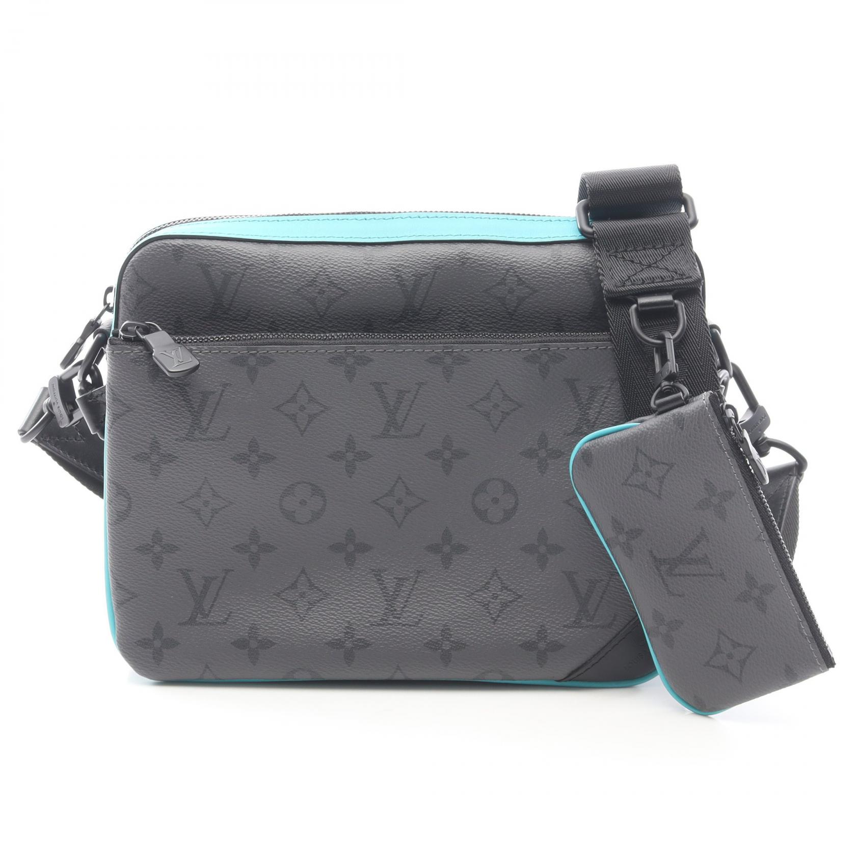 ≪5％OFFクーポン対象＆まとめ買い10%OFF≫ルイ・ヴィトン LOUIS VUITTON トリオ メッセンジャー ショルダーバッグ バッグ PVCコーティングキャンバス レザー モノグラム・エクリプスリバース メンズ グレー系 / ブラック系 / ブルー系 M11648 【中古】