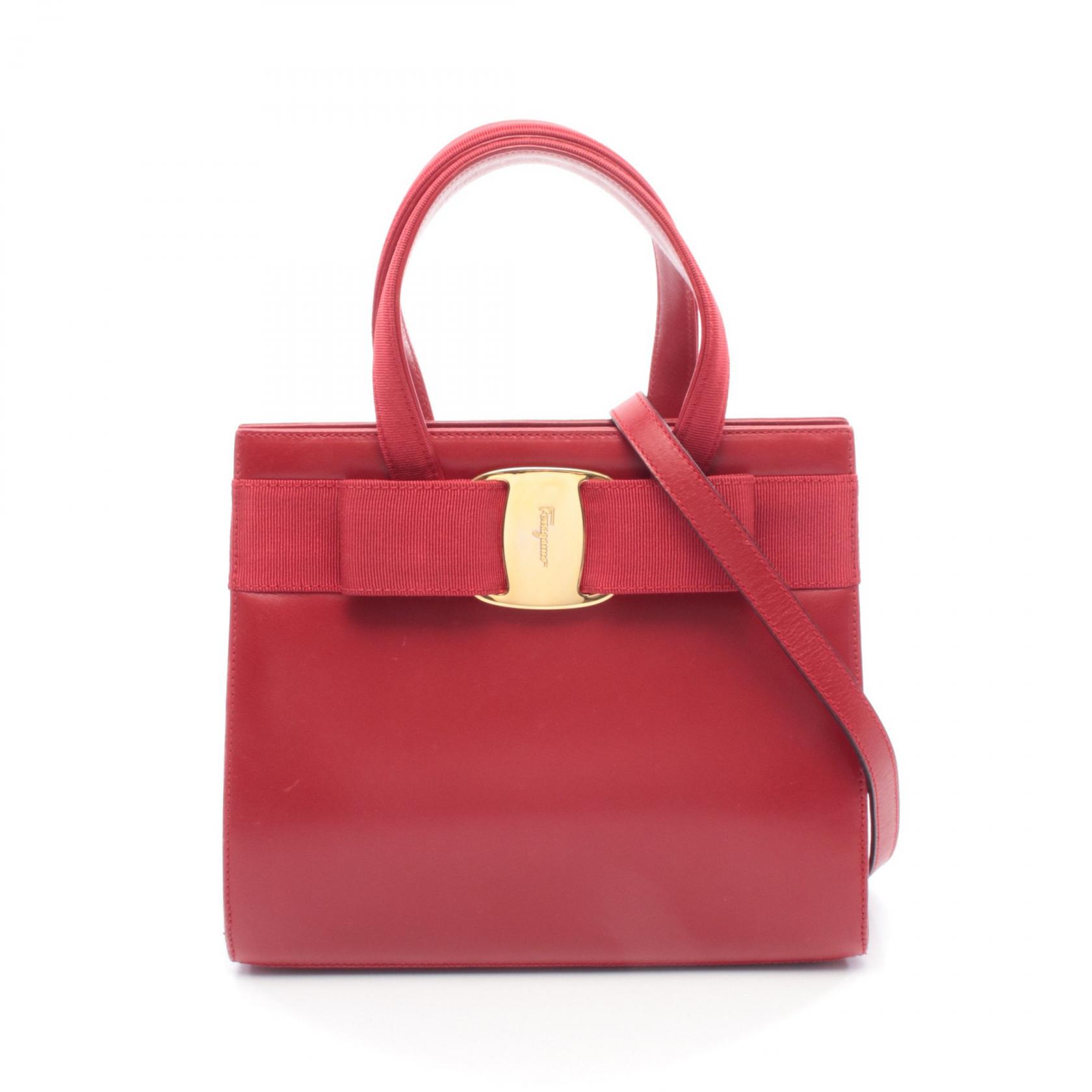 ≪5％OFFクーポン対象＆まとめ買い10%OFF≫サルヴァトーレフェラガモ Salvatore Ferragamo ヴァラリボン ハンドバッグ バッグ レザー レディース レッド系 【中古】
